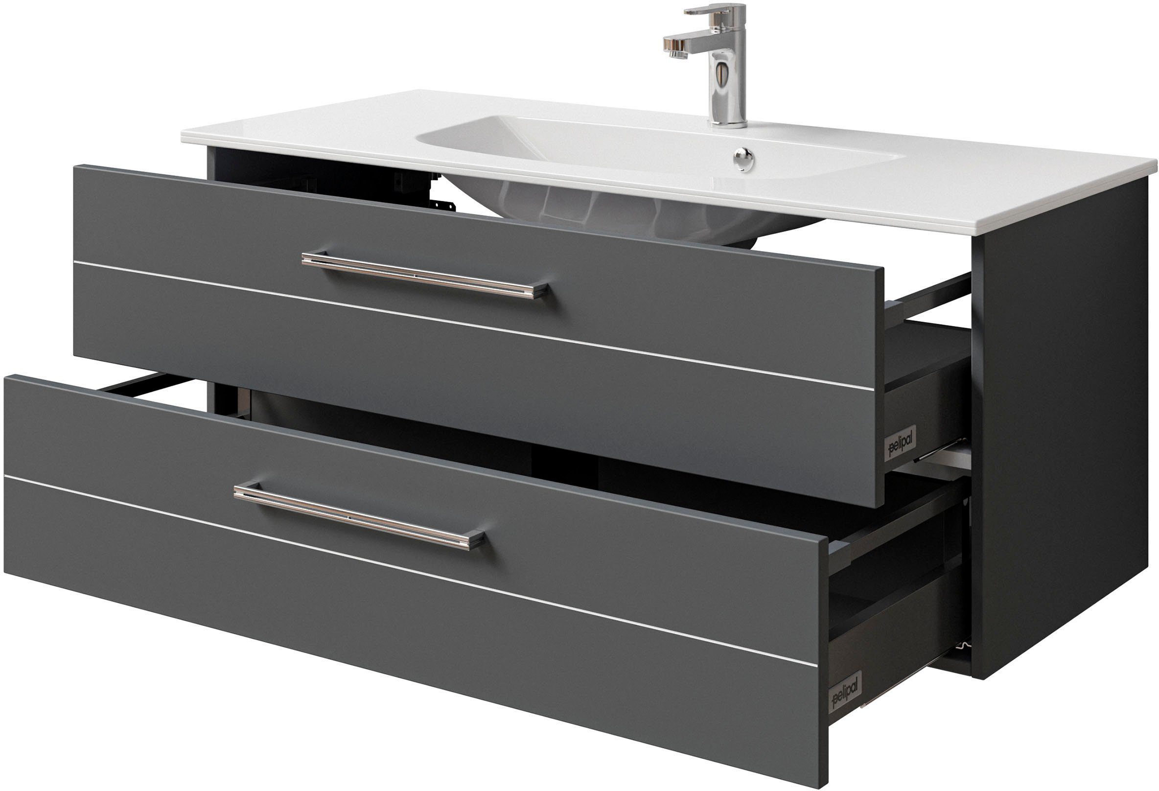 Saphir Wastafelonderkast Serie 6025 mineraalmarmeren wastafel met onderkast, 117 cm breed (2-delig)