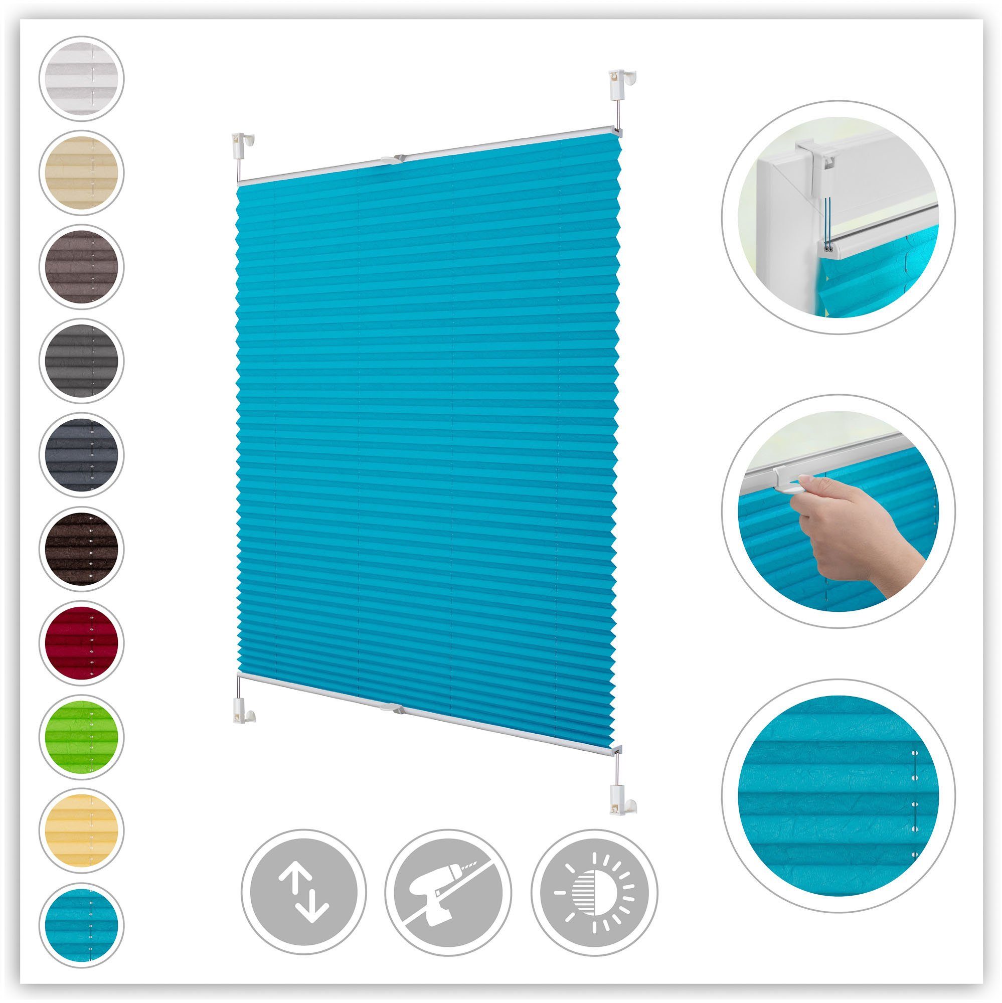 LICHTBLICK Plissé Klemmfix Geplooide jaloezieën (1 stuk) plisségordijnen maat H/B: 130/120 cm blauw