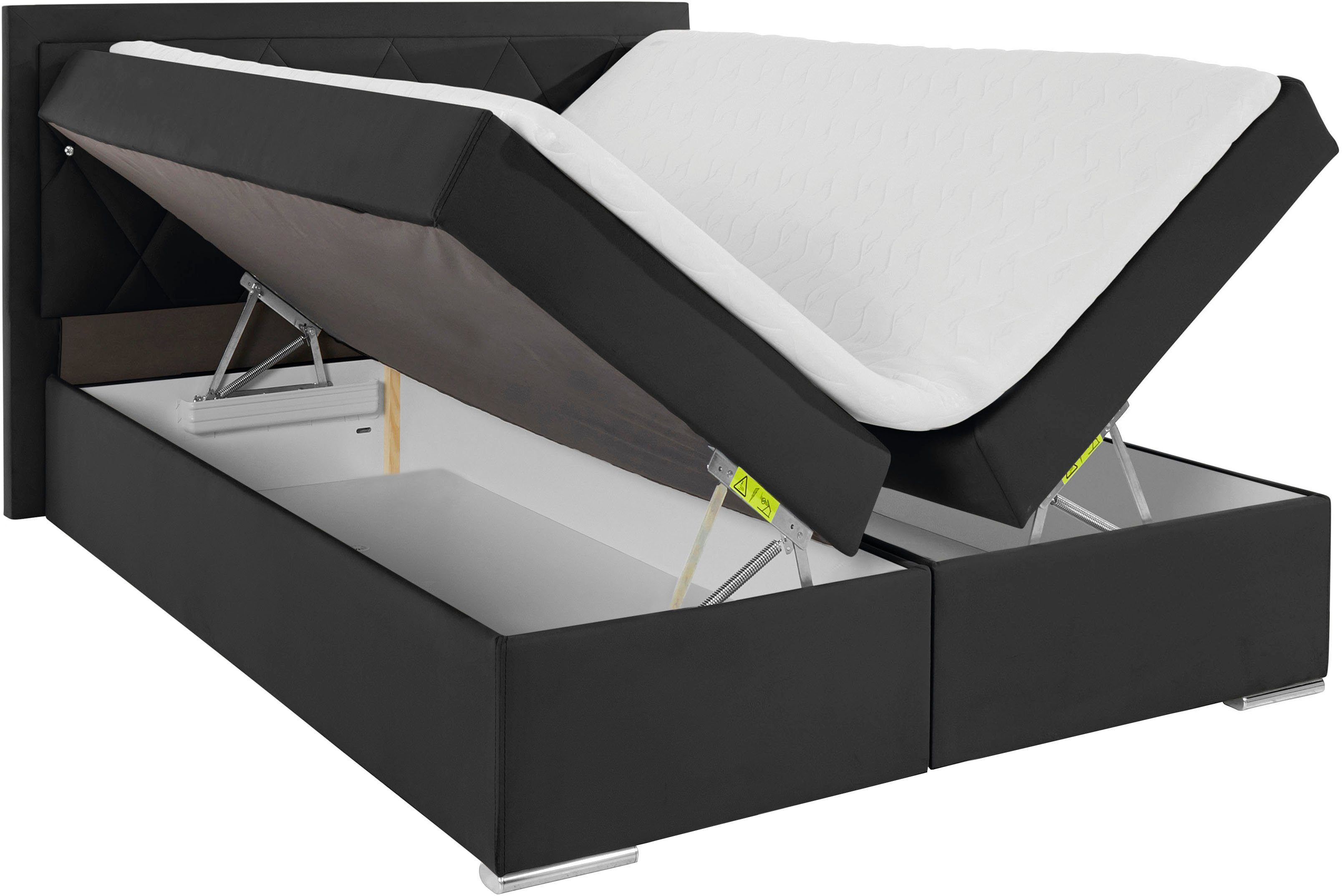 Leonique Boxspring Alfie, bestseller, optioneel met bedlade met strassteentjes in het hoofdbord, h2, h3 en h4 ter keuze