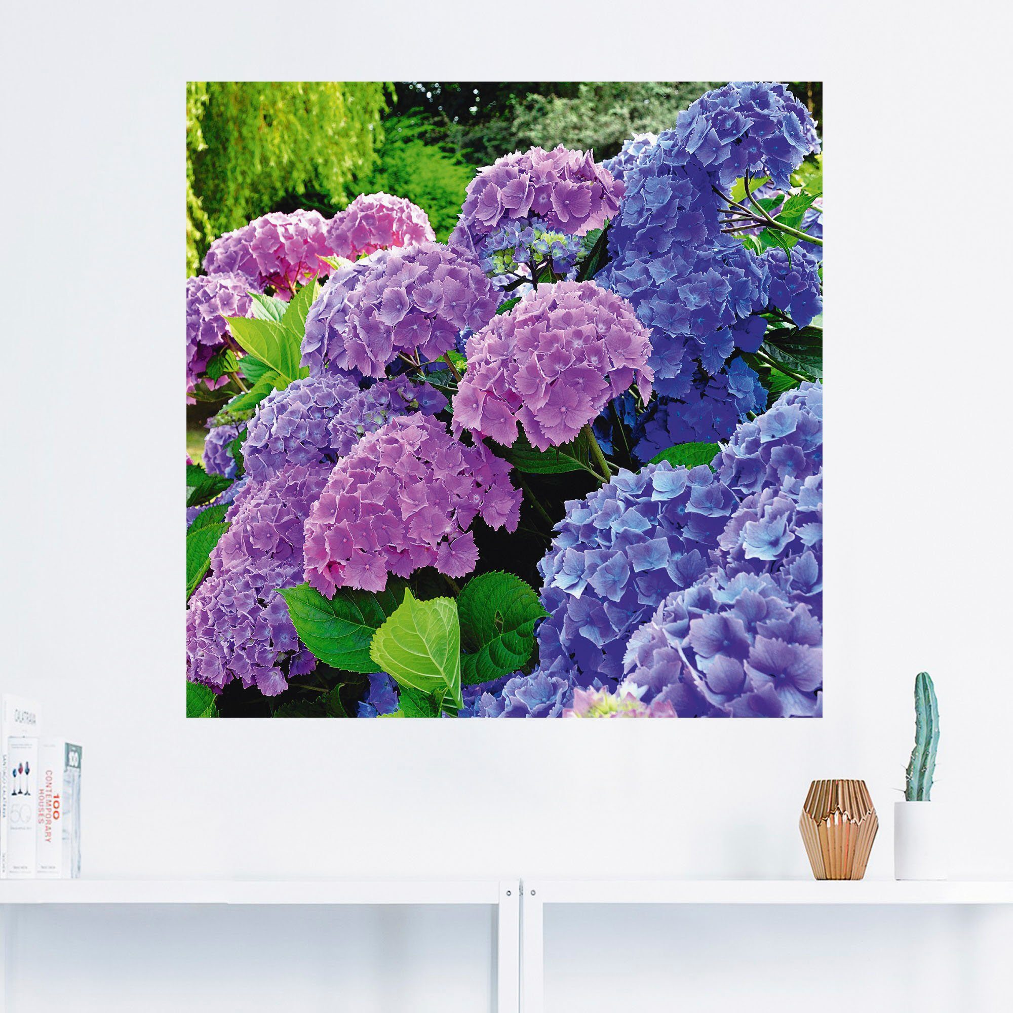 Artland Artprint Hortensia's in de tuin als artprint van aluminium, artprint voor buiten, artprint op linnen, poster, muursticker