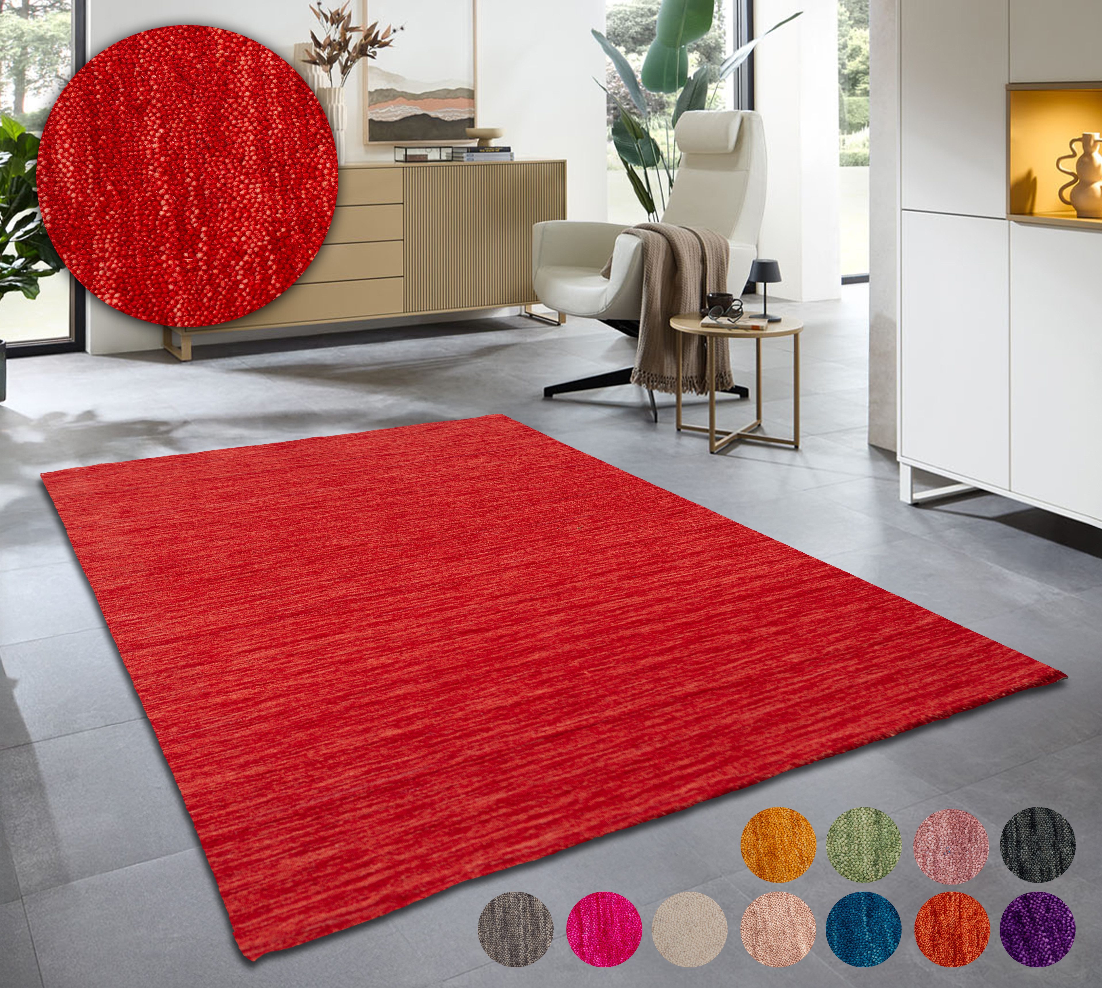 my home Wollen kleed Karchau Handgeweven tapijt, gemêleerd, 100% wol, handgeweven, briljante kleuren wollen vloerkleden maat 190 cm x 250 cm x 13 mm