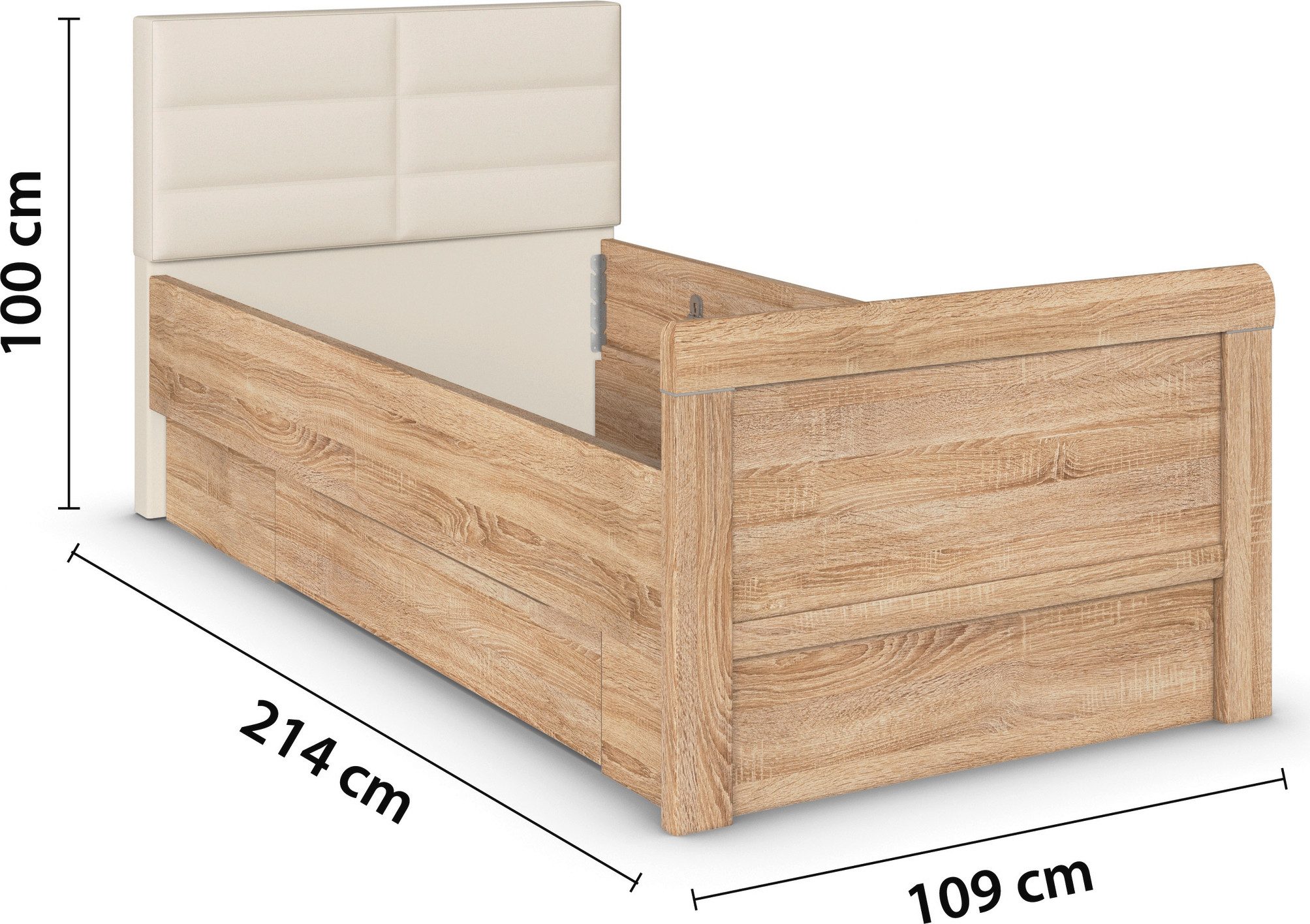 rauch Ledikant met bergruimte Bed Eenpersoons Stollenbed Bedkasten EVELYN in comfortabele hoogte met gestoffeerd hoofdeinde en lades made in germany