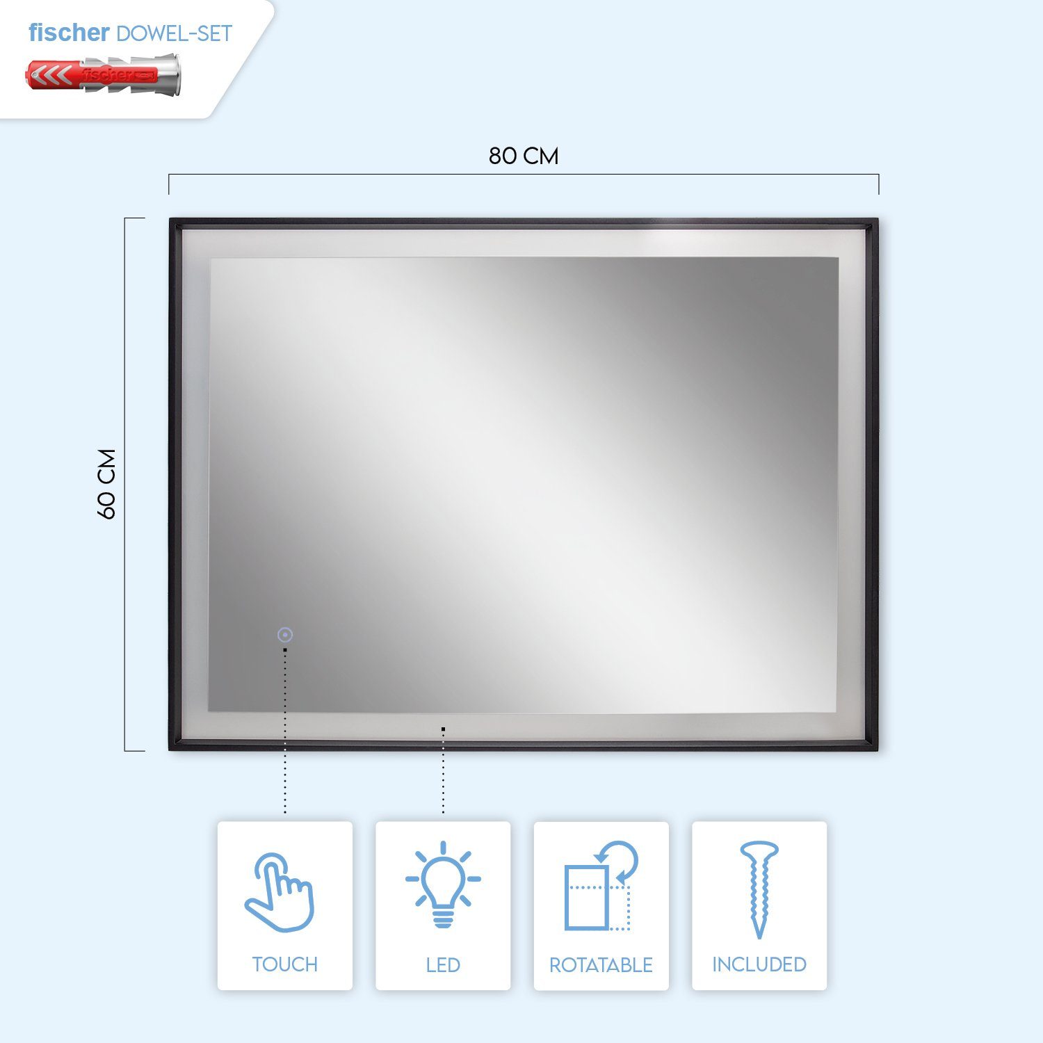 Paco Home Wandlamp Jenny Verlichte spiegel LED achterlicht badspiegel touch-rechthoekig IP44