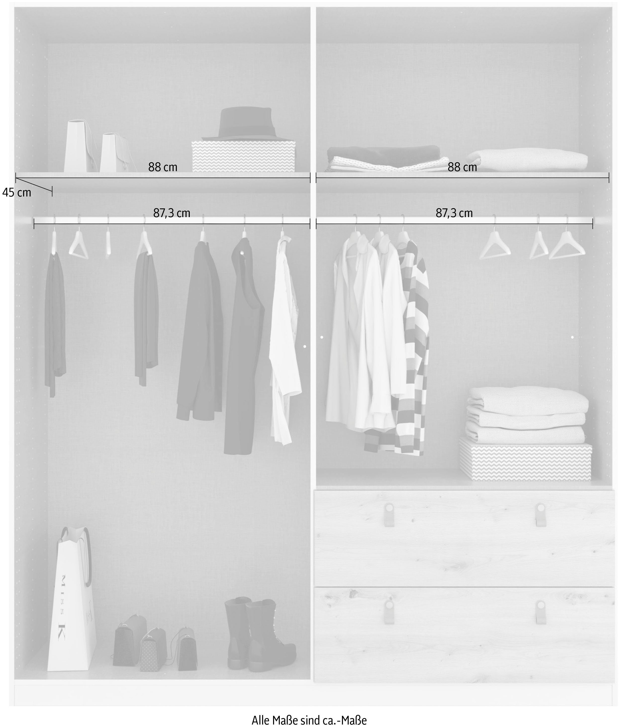 rauch Draaideurkast Homey by Quadra Spin met cognacbruine leren greeplussen, laden in eiken-decor