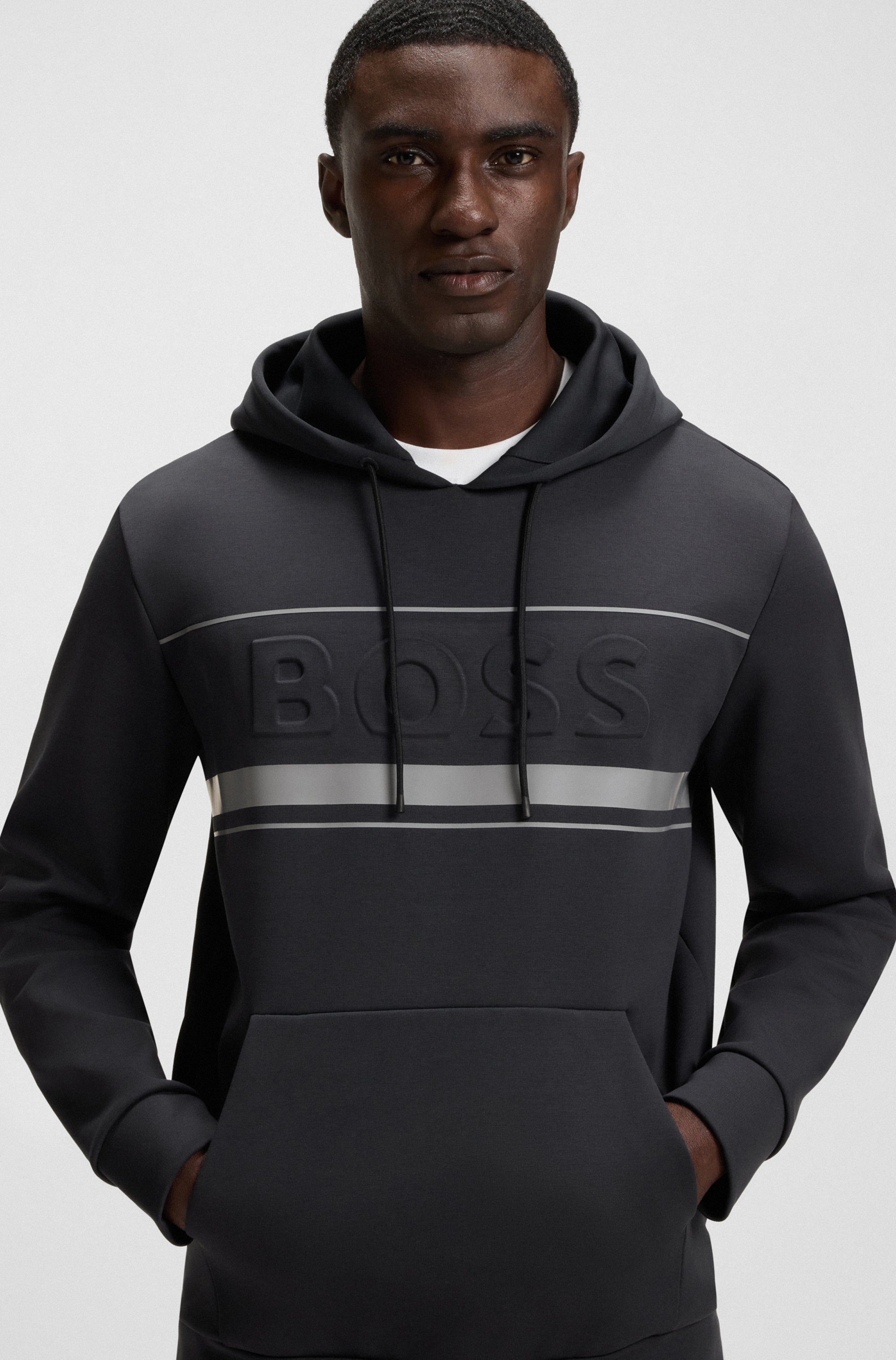 BOSS GREEN Hoodie Soody Zone met geperst logo en sportieve strepen
