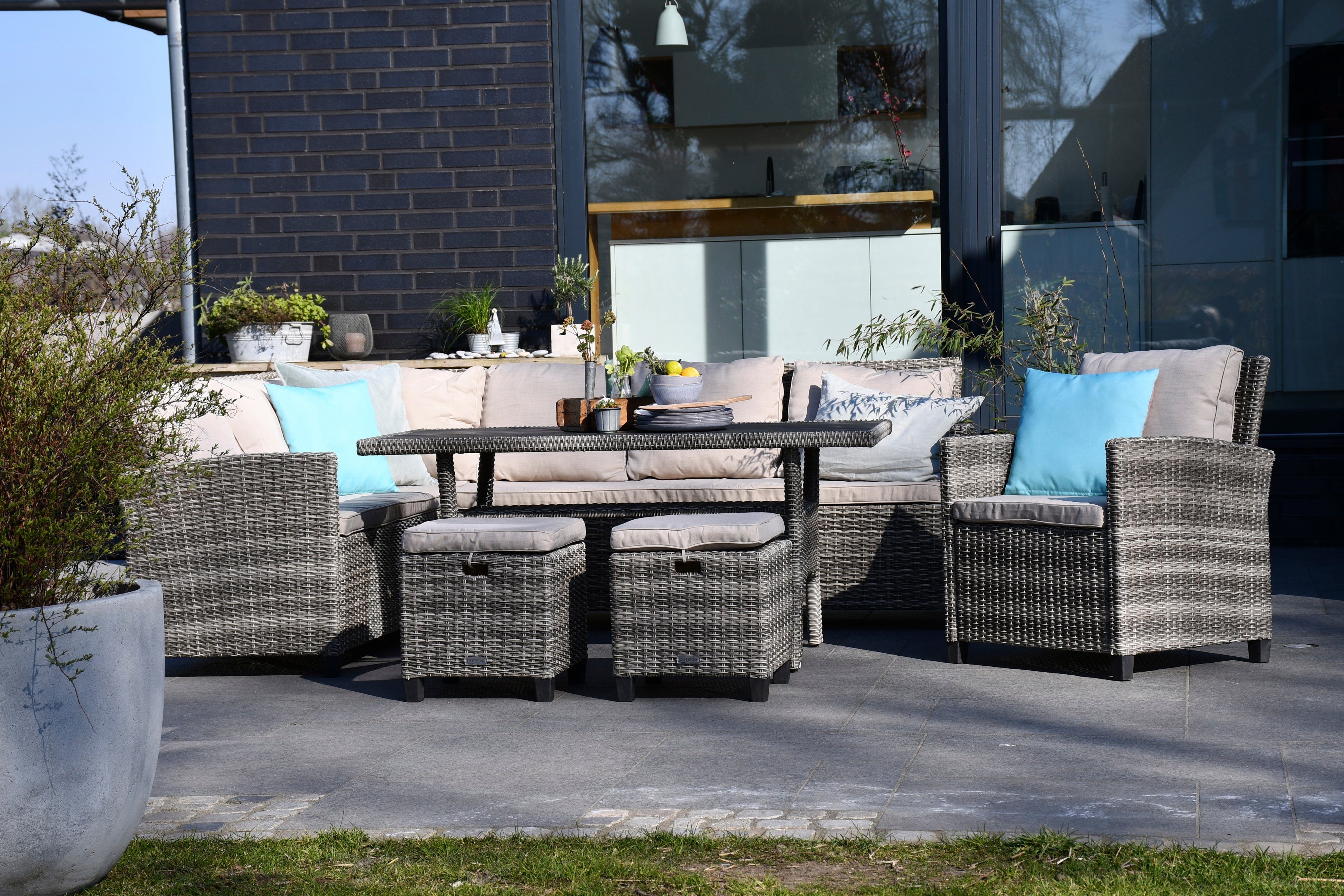 my Flair Tuinset 1 bank, 1 fauteuil, 2 poefs, 1 tafel (5-delig)