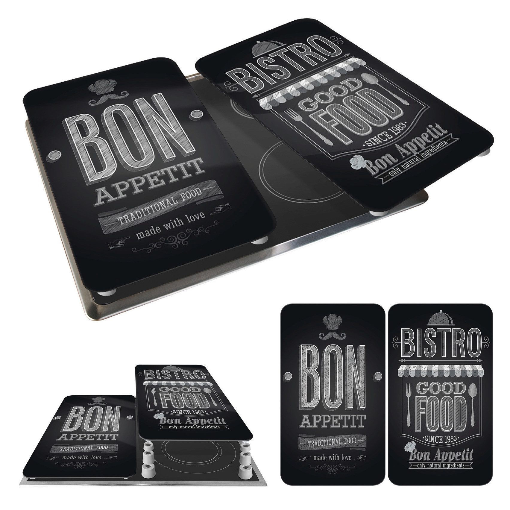 WENKO Kookplaatdeksel Universeel model Bon Appetit Kookplaatafdekking voor alle soorten kookplaten, krasvast, met antislipvoetjes (set, 2-delig)