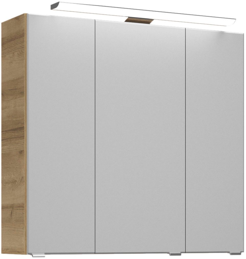Saphir Badmeubelset Trentino 2-delig glazen wastafel, spiegelkast met LED-verlichting Badkamermeubel-set 77cm breed, incl. deurdemper, 3 deuren, 2 lades (3 stuks)