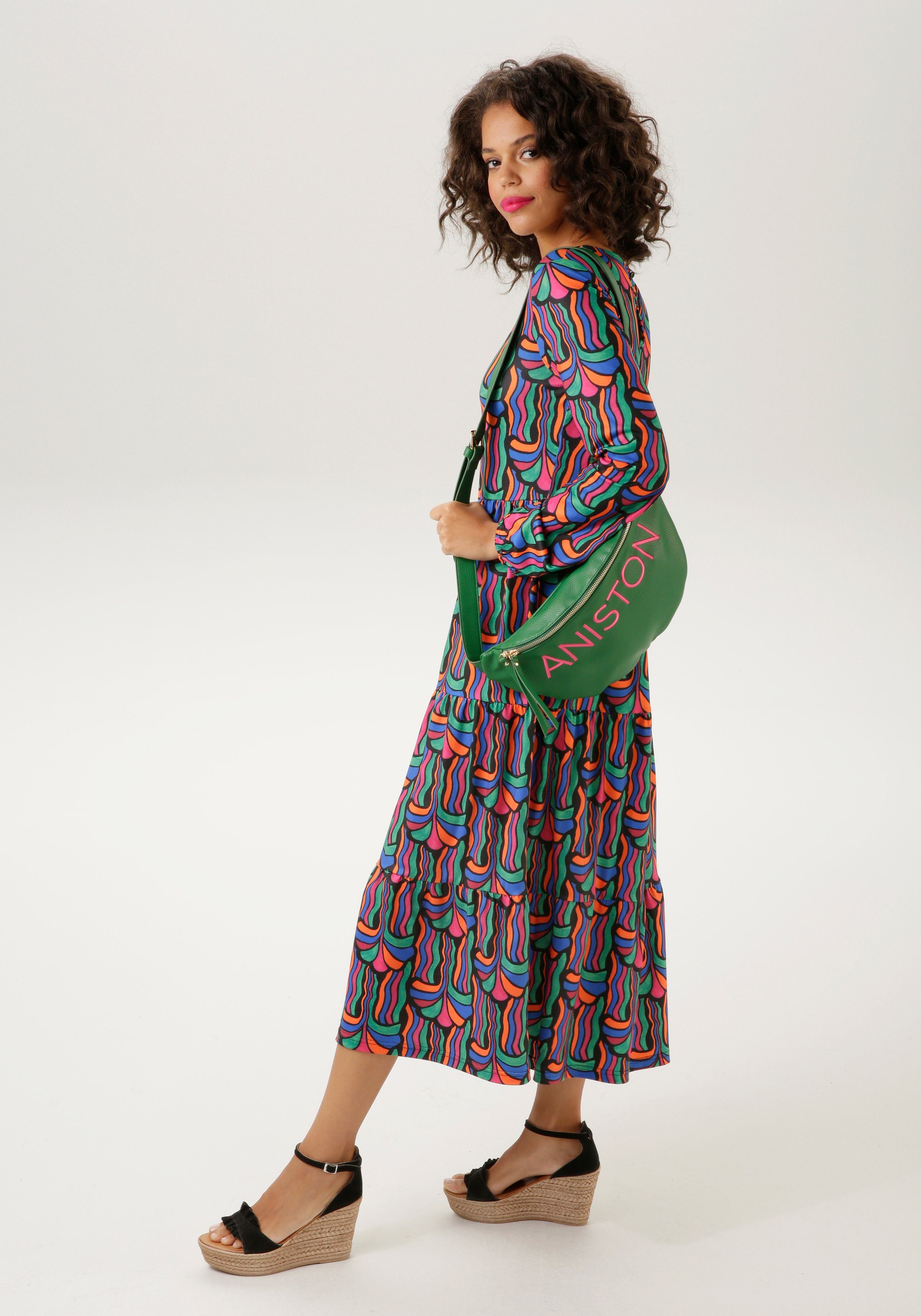 Aniston CASUAL Jerseyjurk met kleurrijke grafische print nieuwe collectie