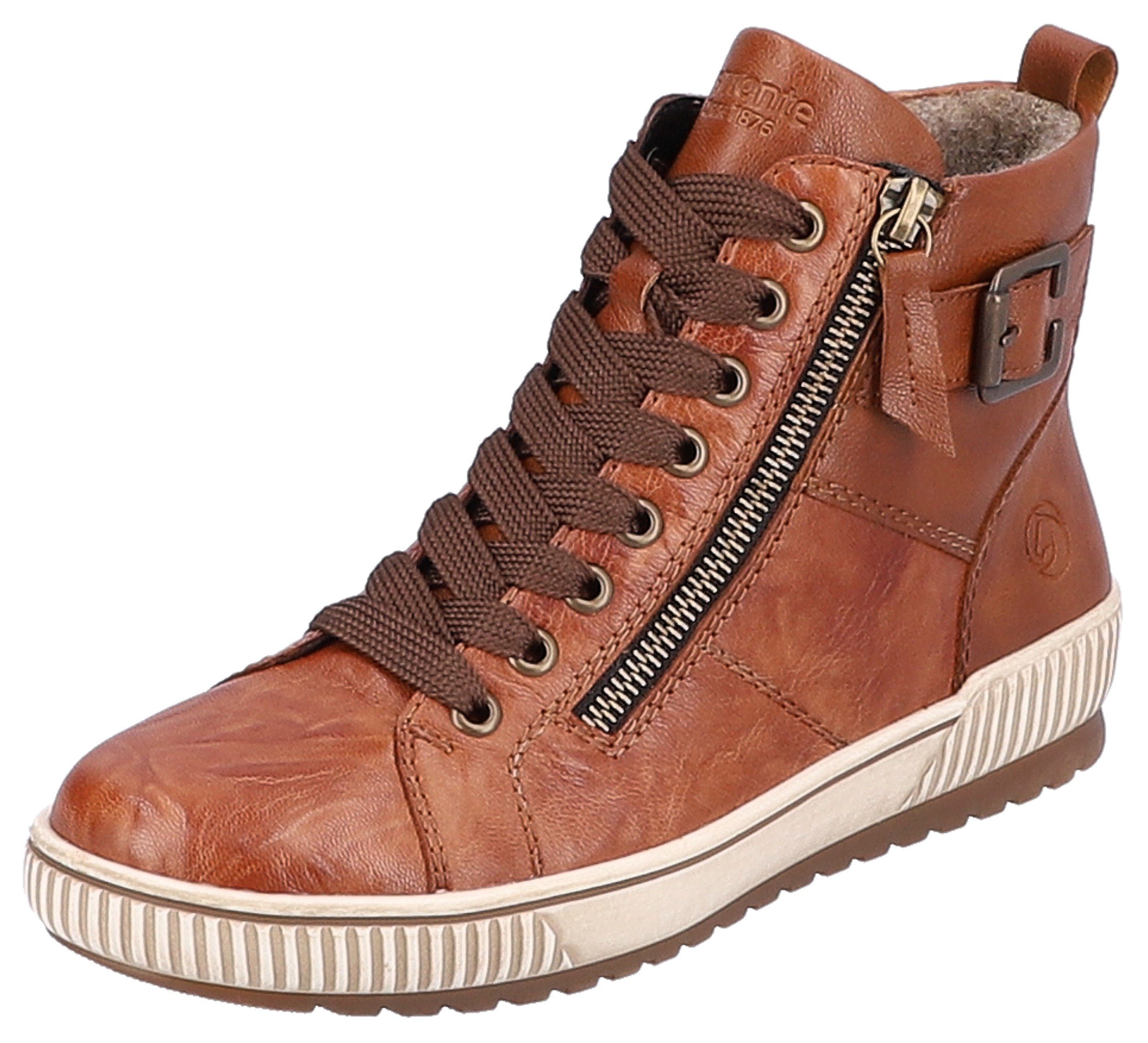 Remonte Plateausneakers , vrijetijdsschoen, high-top sneaker, veterschoen met trendy siergesp