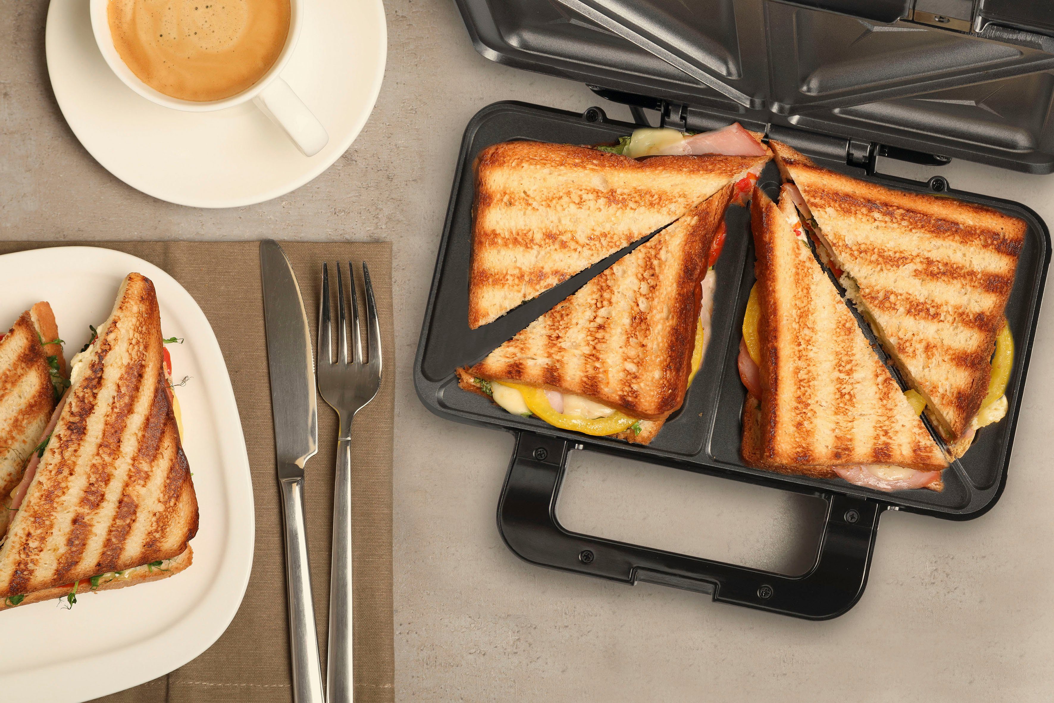 bestron Sandwichmaker ASM90XLTG, XL für 2 Sandwiches, Antihaftbeschichtetet