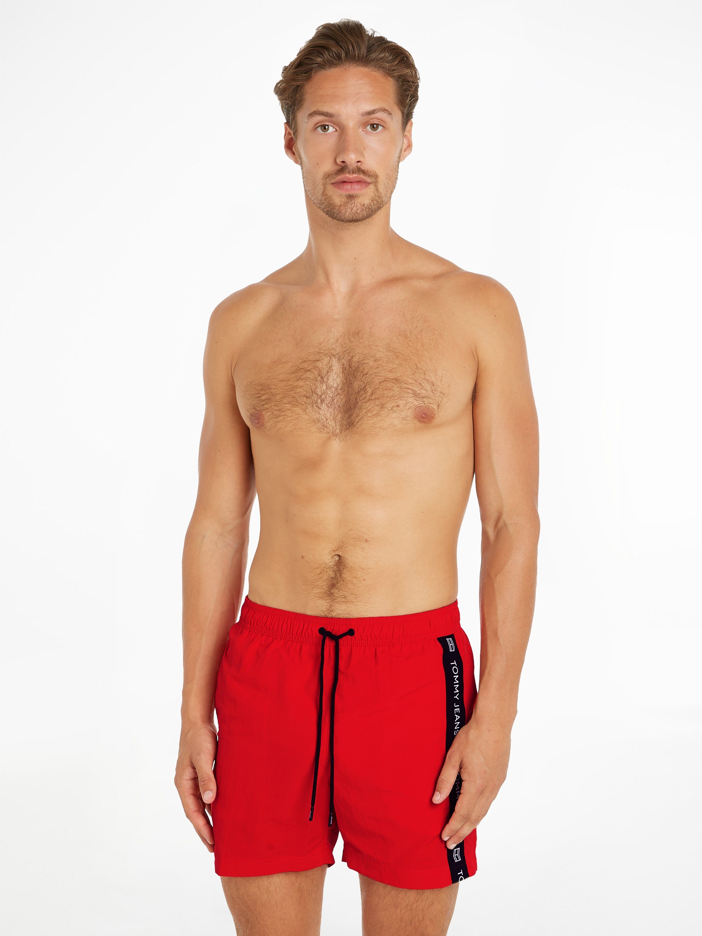 Tommy Hilfiger Storm-FIT Medium Drawstring Side Tape Swimsuit Red Heren