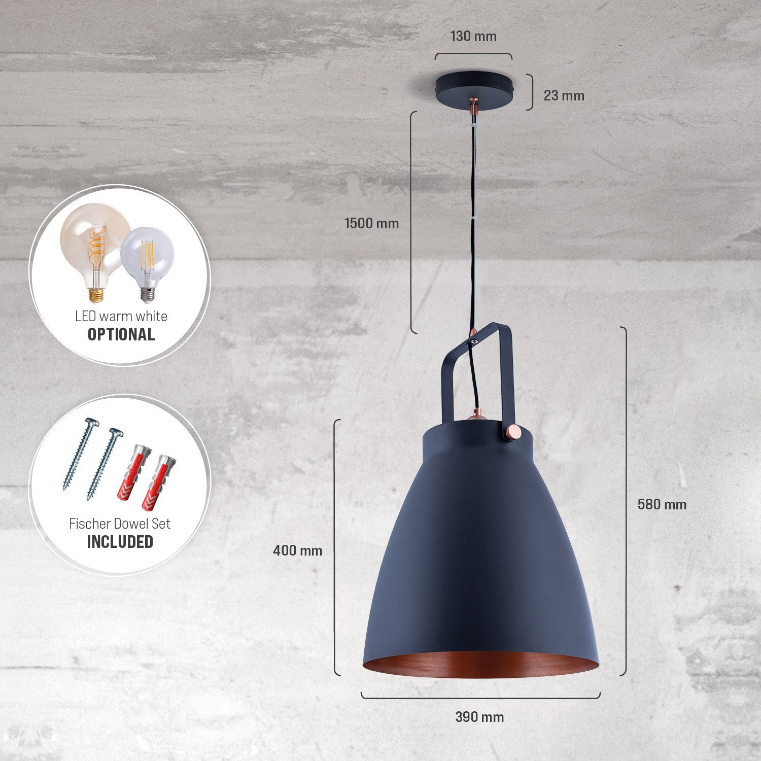 Paco Home Hanglamp BOONE PD Staande lamp modern woonkamer Industrial koplamp design E27