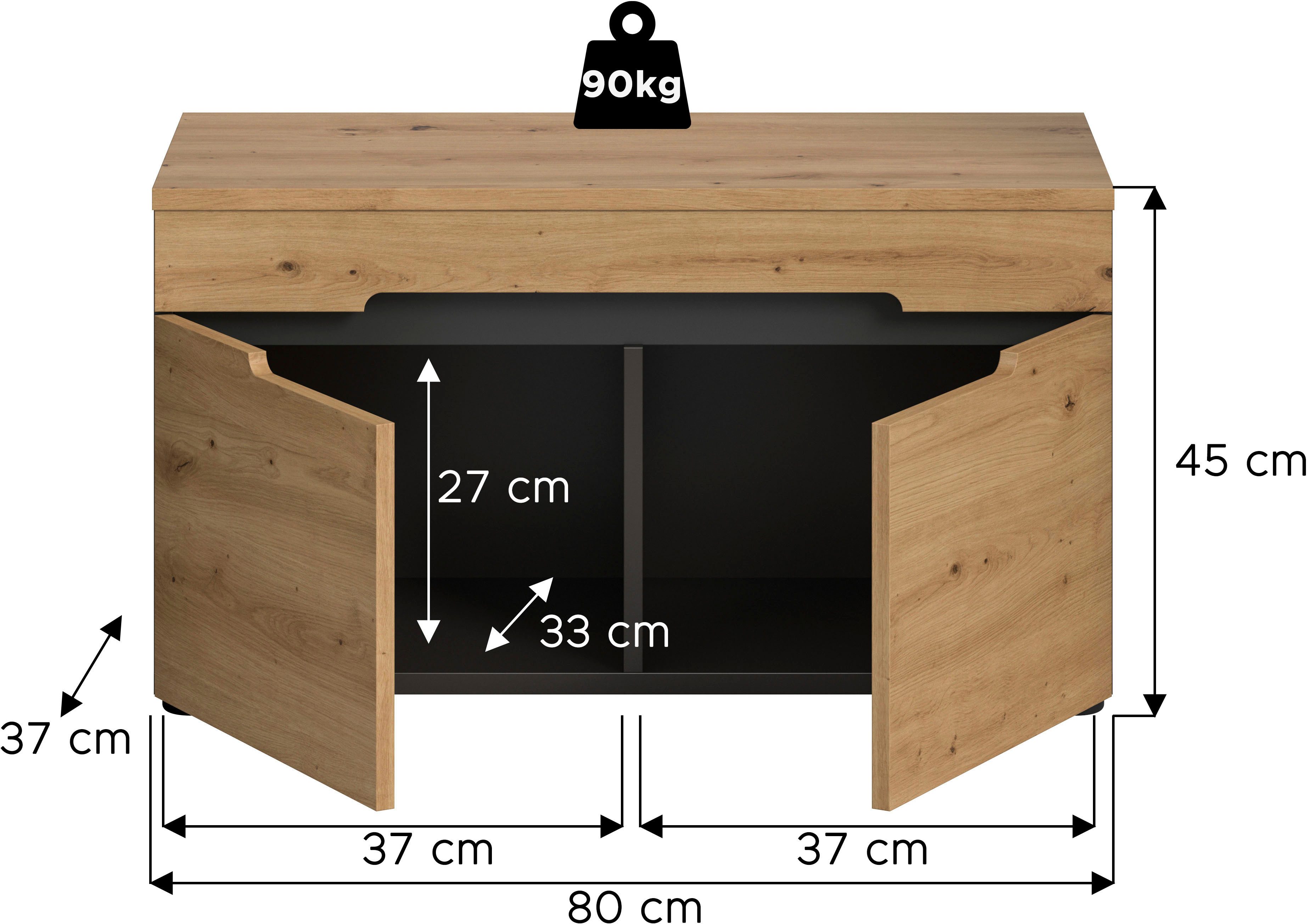 INOSIGN Zitbank Rehat, breedte 80 cm, in basalt grijs/Artisan eiken, 2 deuren Garderobenbank, halbank, gangbank, bank met opbergruimte, bank