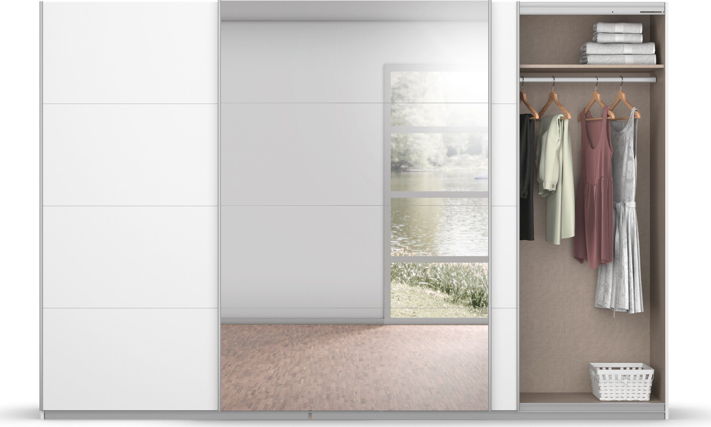 rauch Zweefdeurkast Kledingkast kast garderobe BESTSELLER KOLUNA met spiegel inclusief 2 binnenladen en extra legplanken made in germany