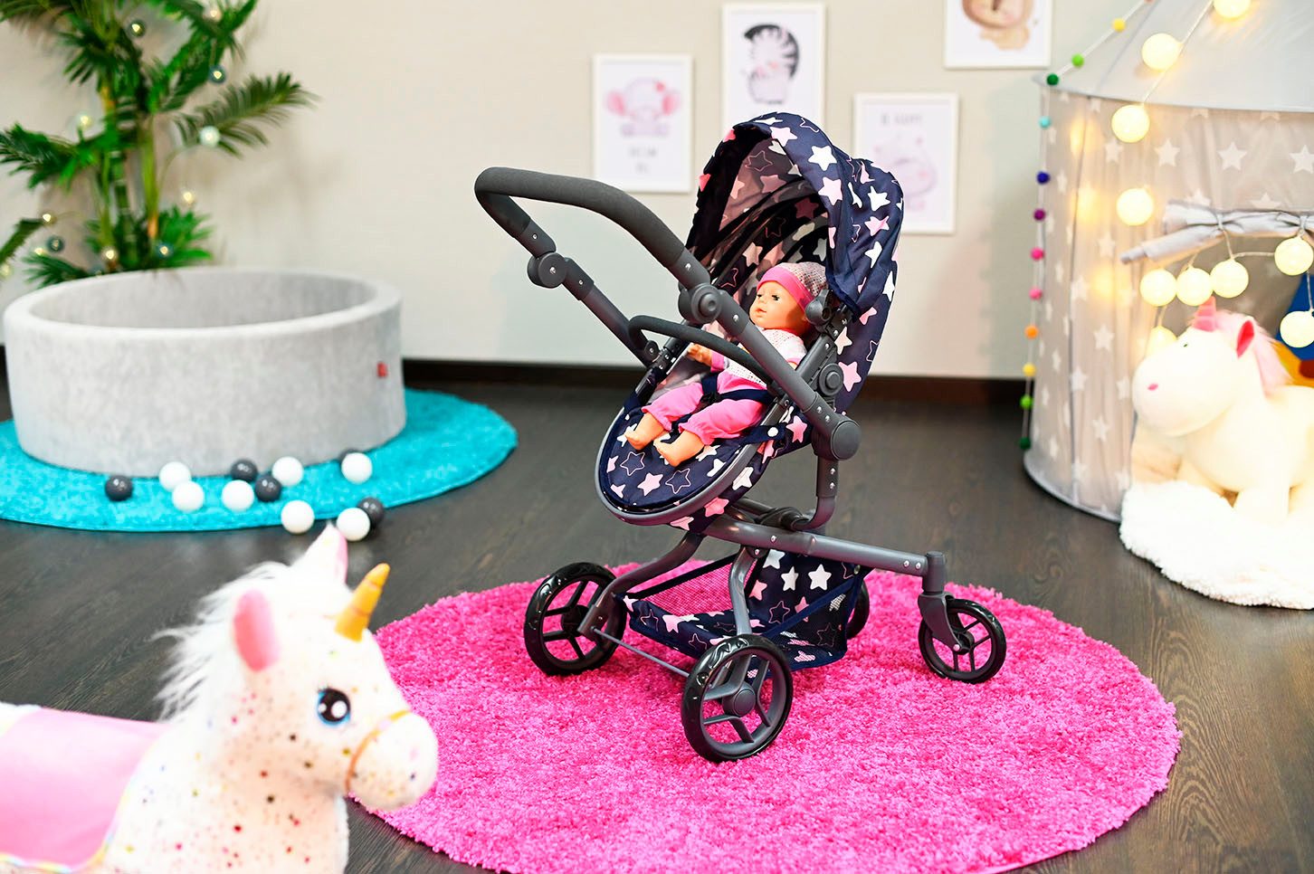 Knorrtoys® Combi-poppenwagen Boonk - star blue pink