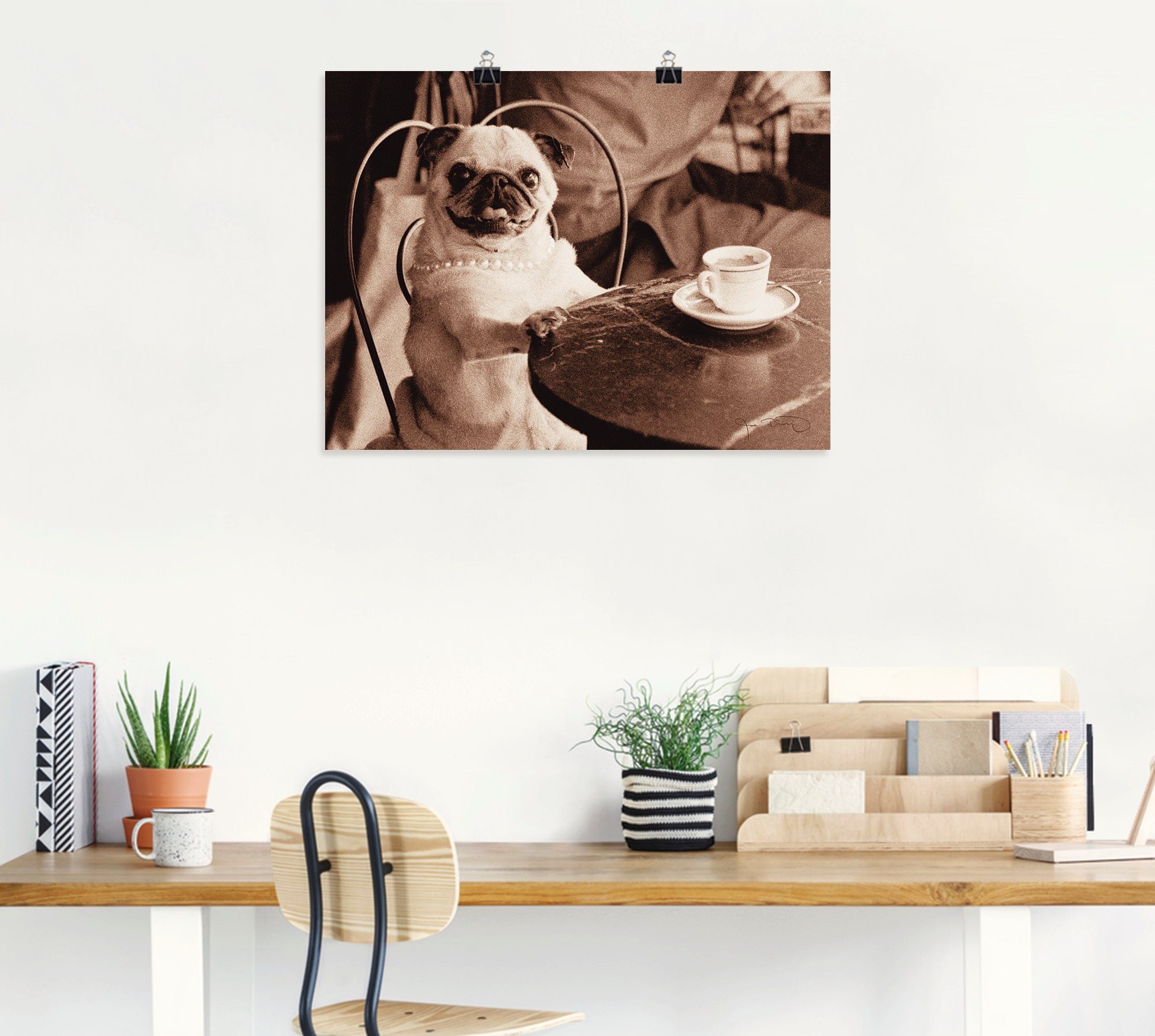 Artland Artprint Koffie mopshond als artprint op linnen, poster, muursticker in verschillende maten