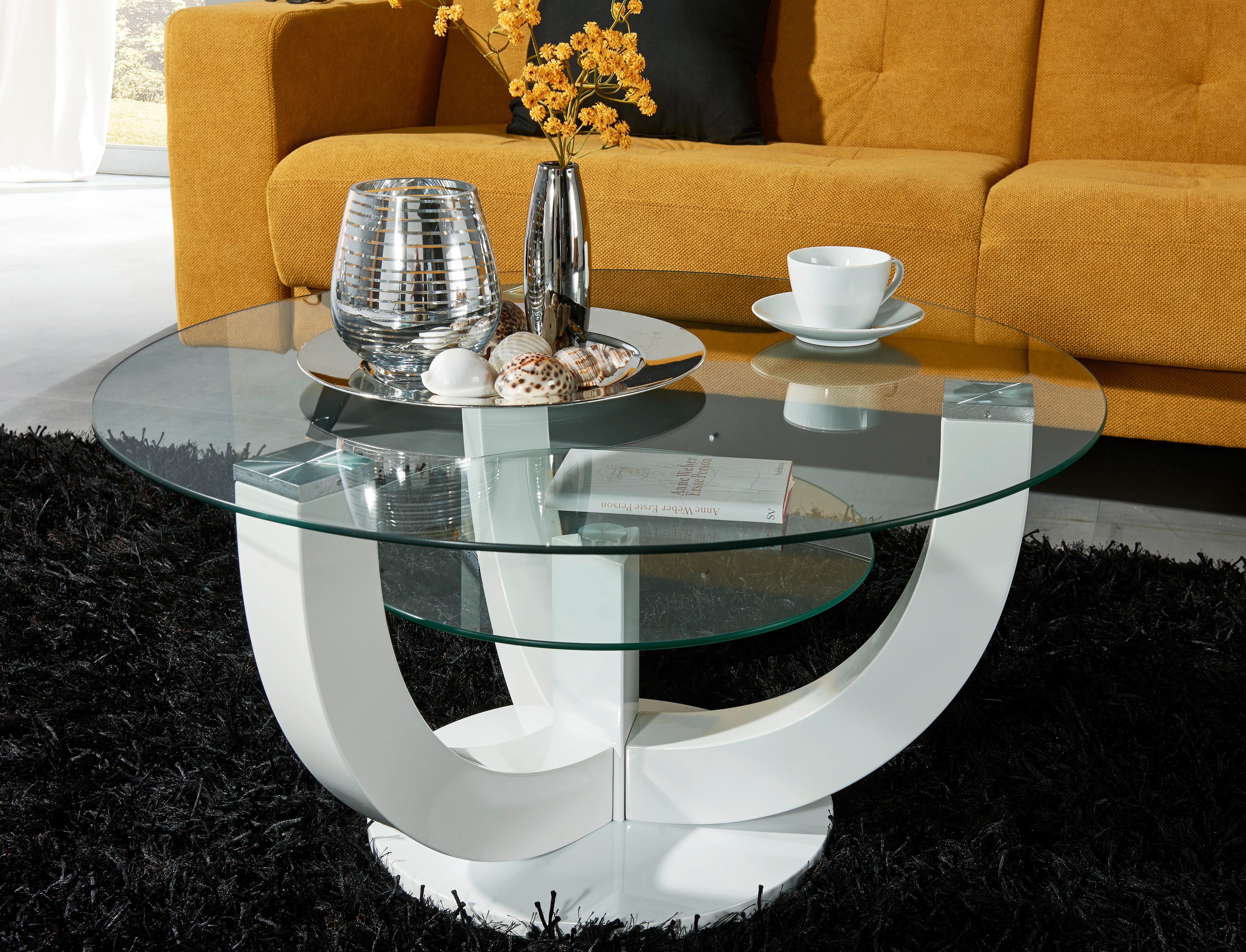 Stolkom Salontafel Denver, TOPSELLER! rond met glas, tafel -onderstel wit hoogglans