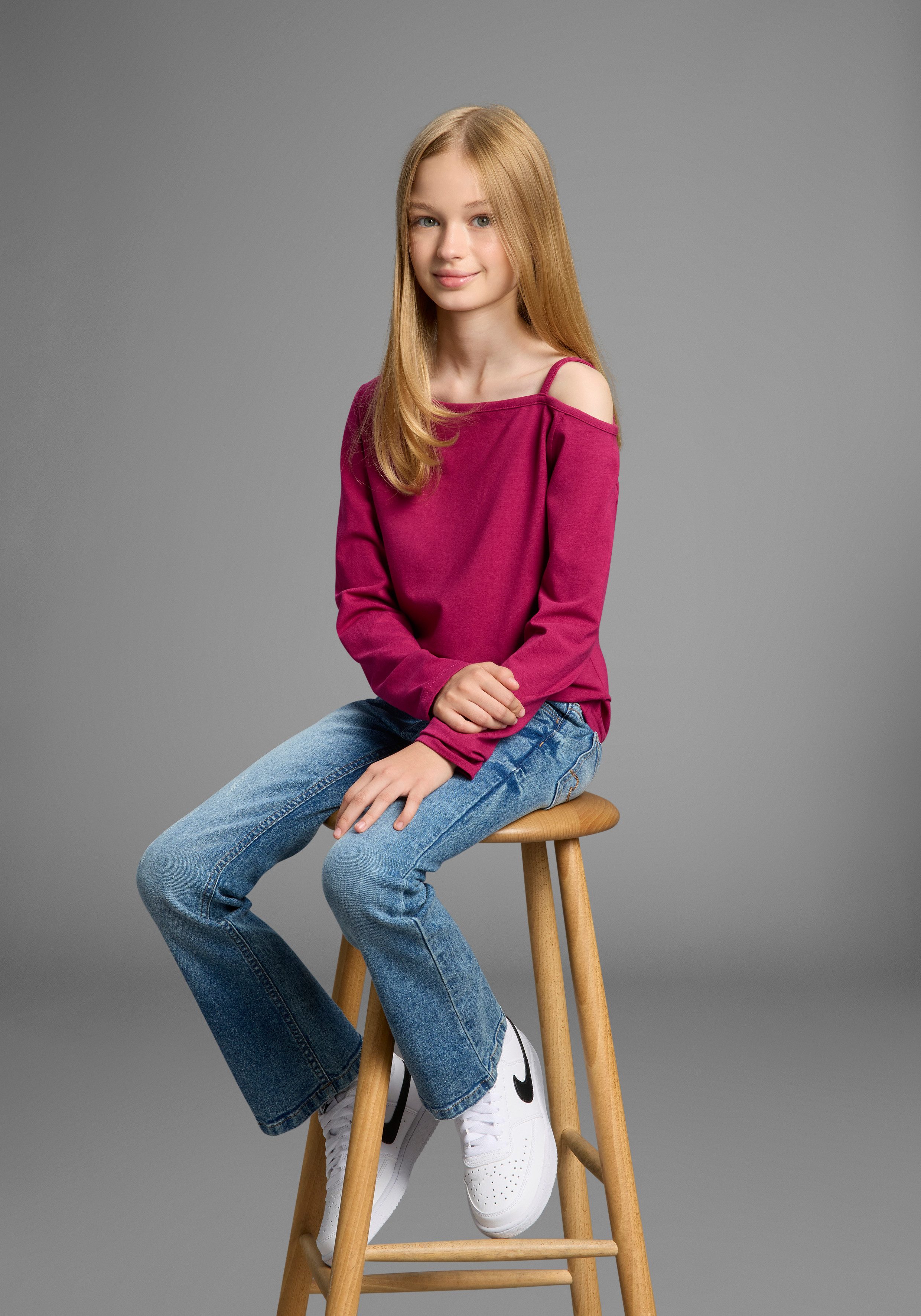 KIDSWORLD Shirt met lange mouwen Off-Shoulder Shirt