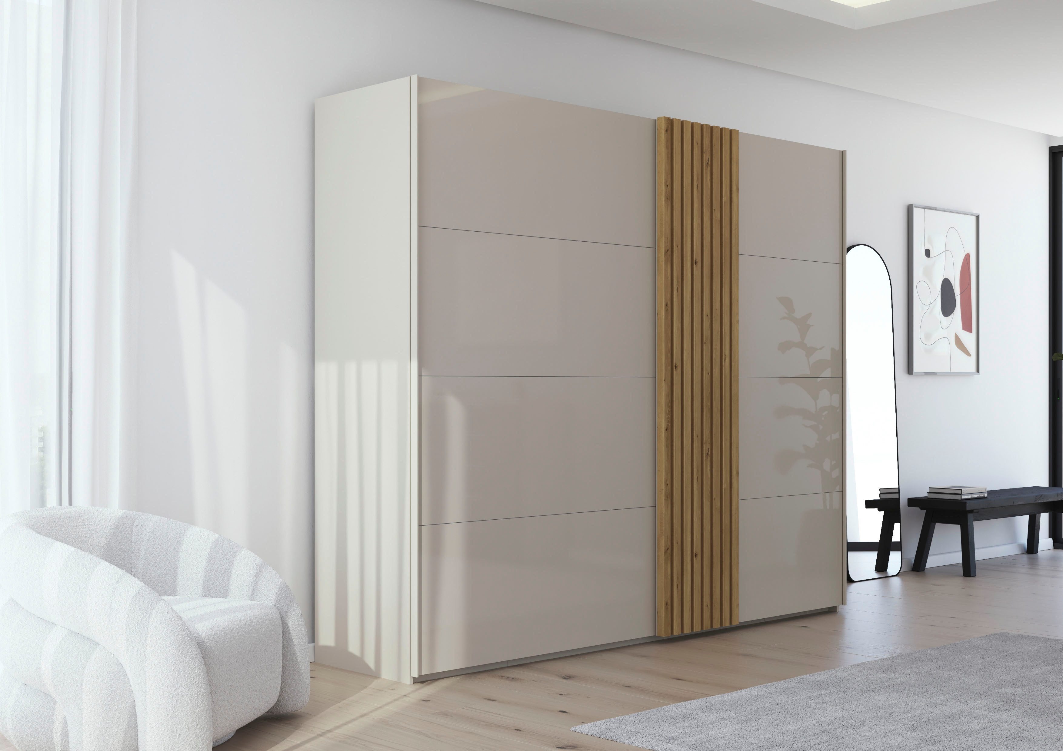 rauch Schuifdeurkast Kledingkast kast garderobe linnenkast TEGIO met hoogwaardige houtdecoratie en glazen front made in germany
