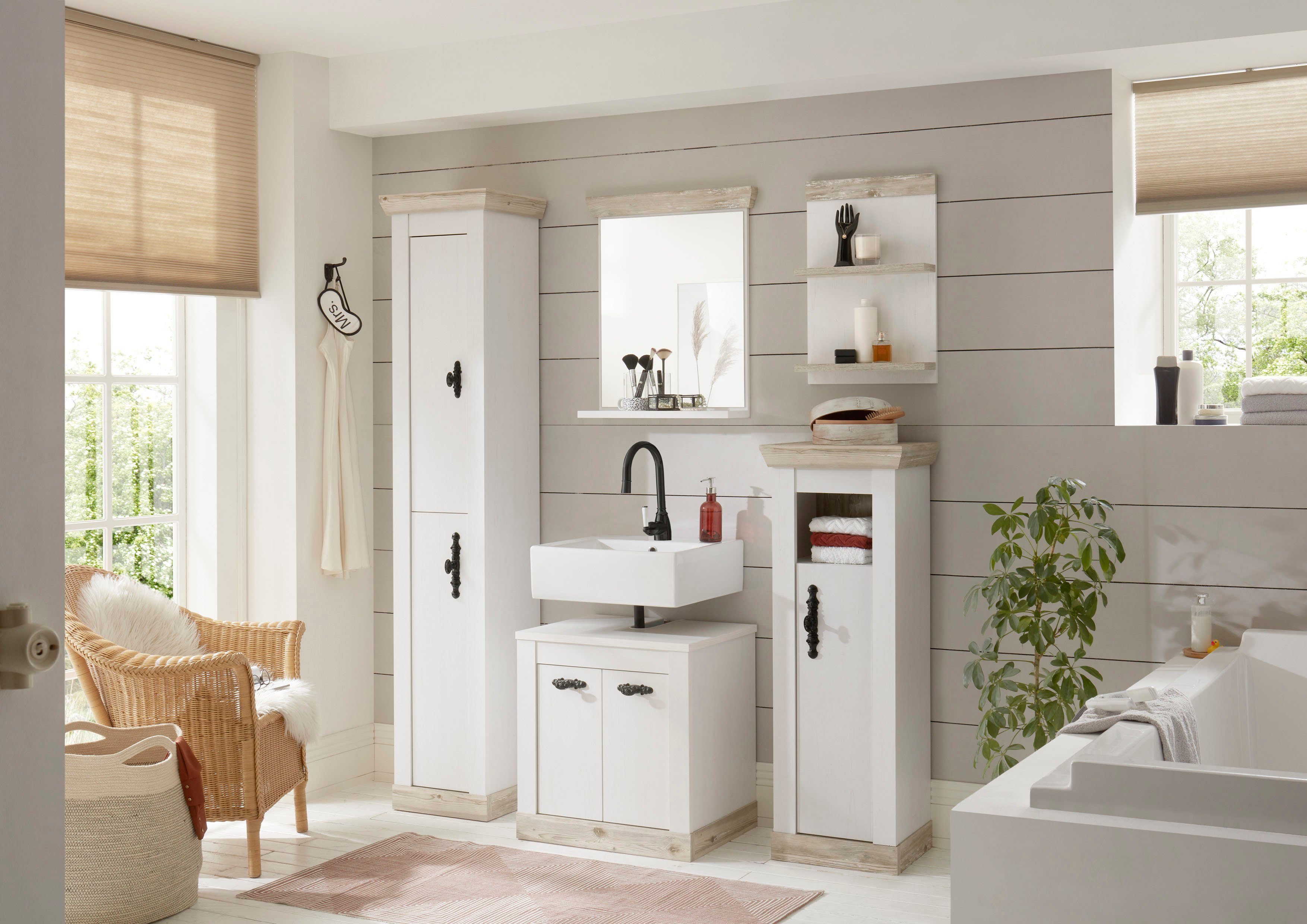 Home affaire Badkamerserie Florenz, Bad im Landhausstil, 5-teiliges Badezimmer (5-delig)
