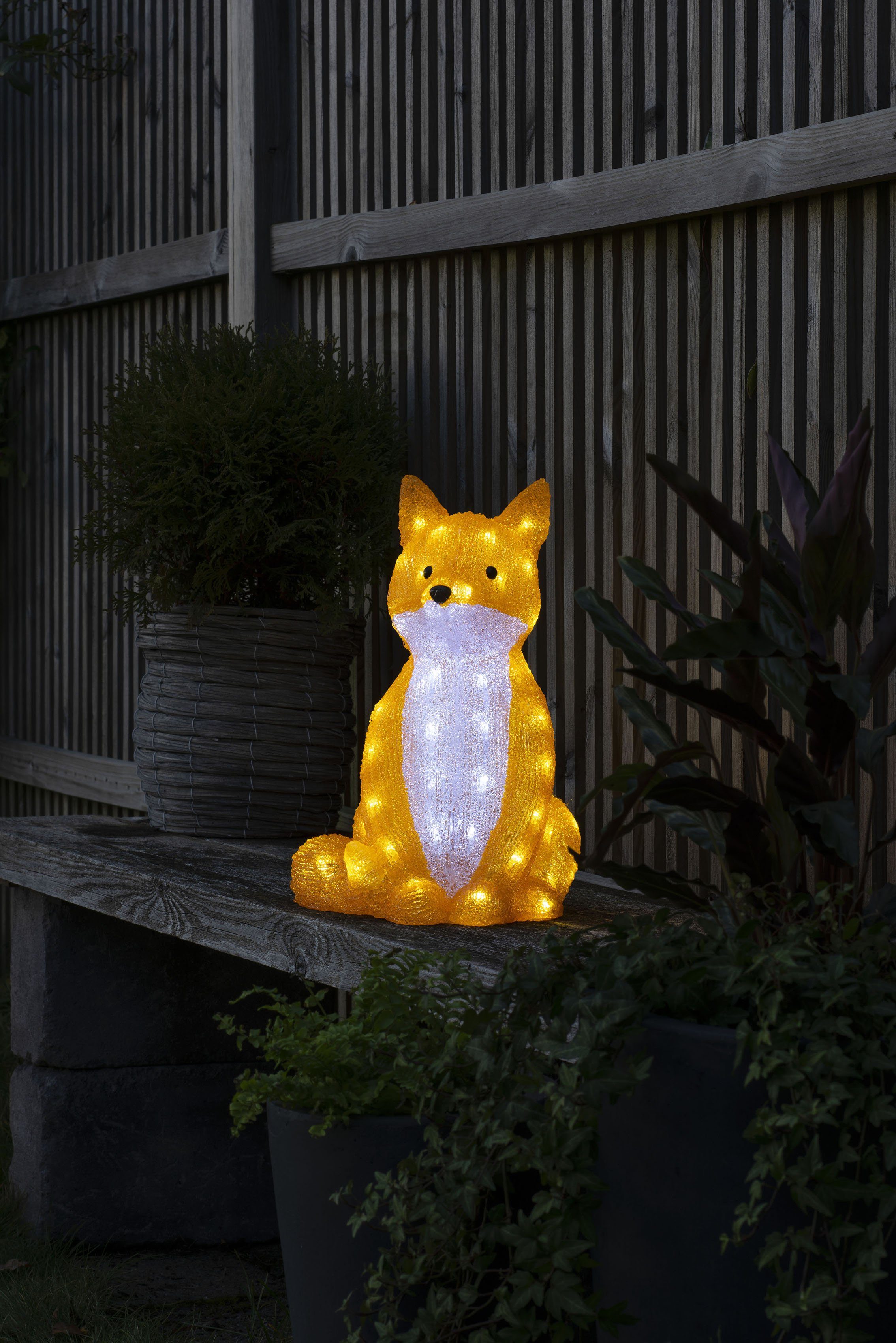 konstsmide kerstfiguur kerstversiering buiten led acryl vos, zittend, 64 koudwitte dioden (1 stuk) oranje