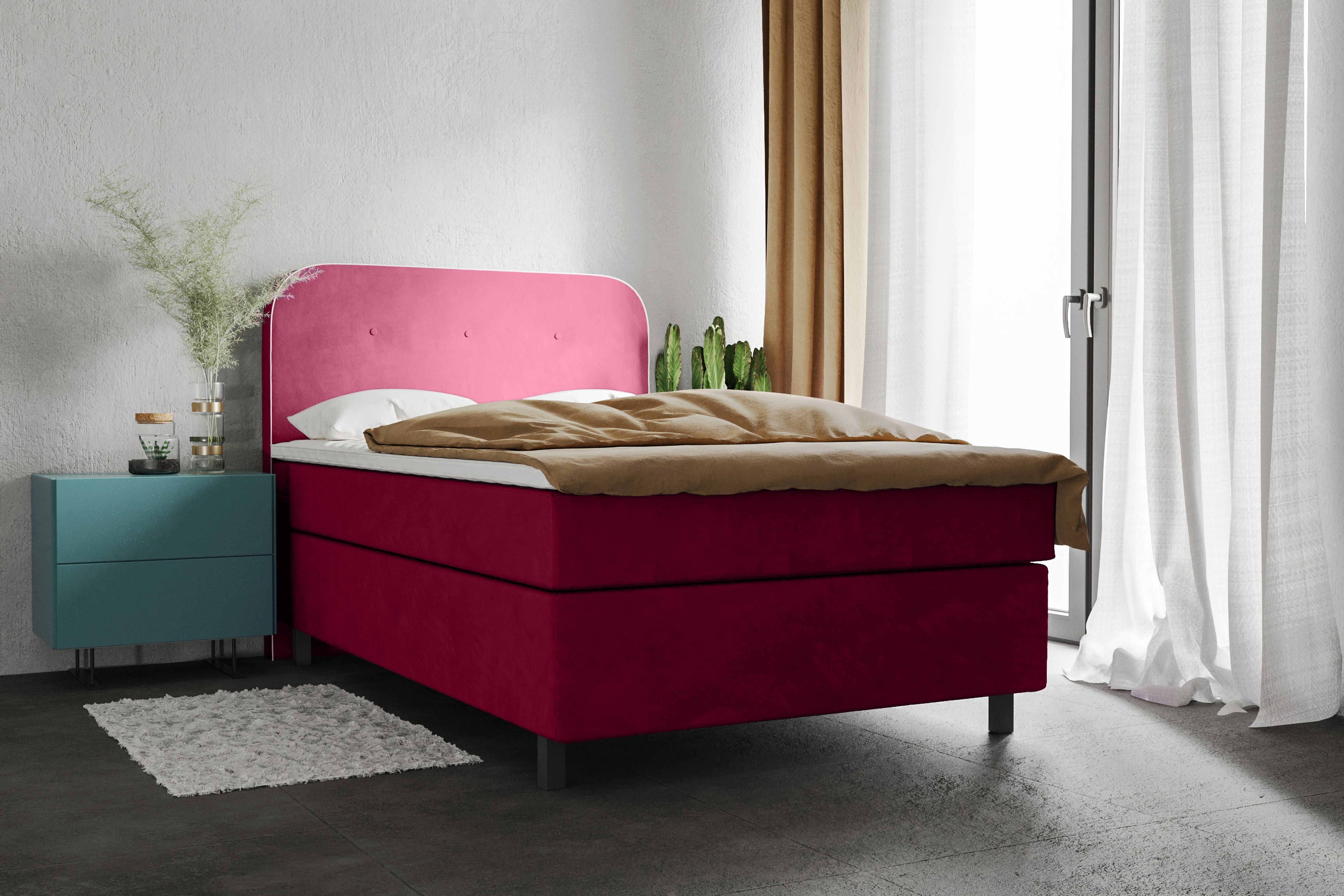 Places of Style Boxspring Marausa met pocketveringsmatras, met decoratieve opstaande naad boxsprings roze