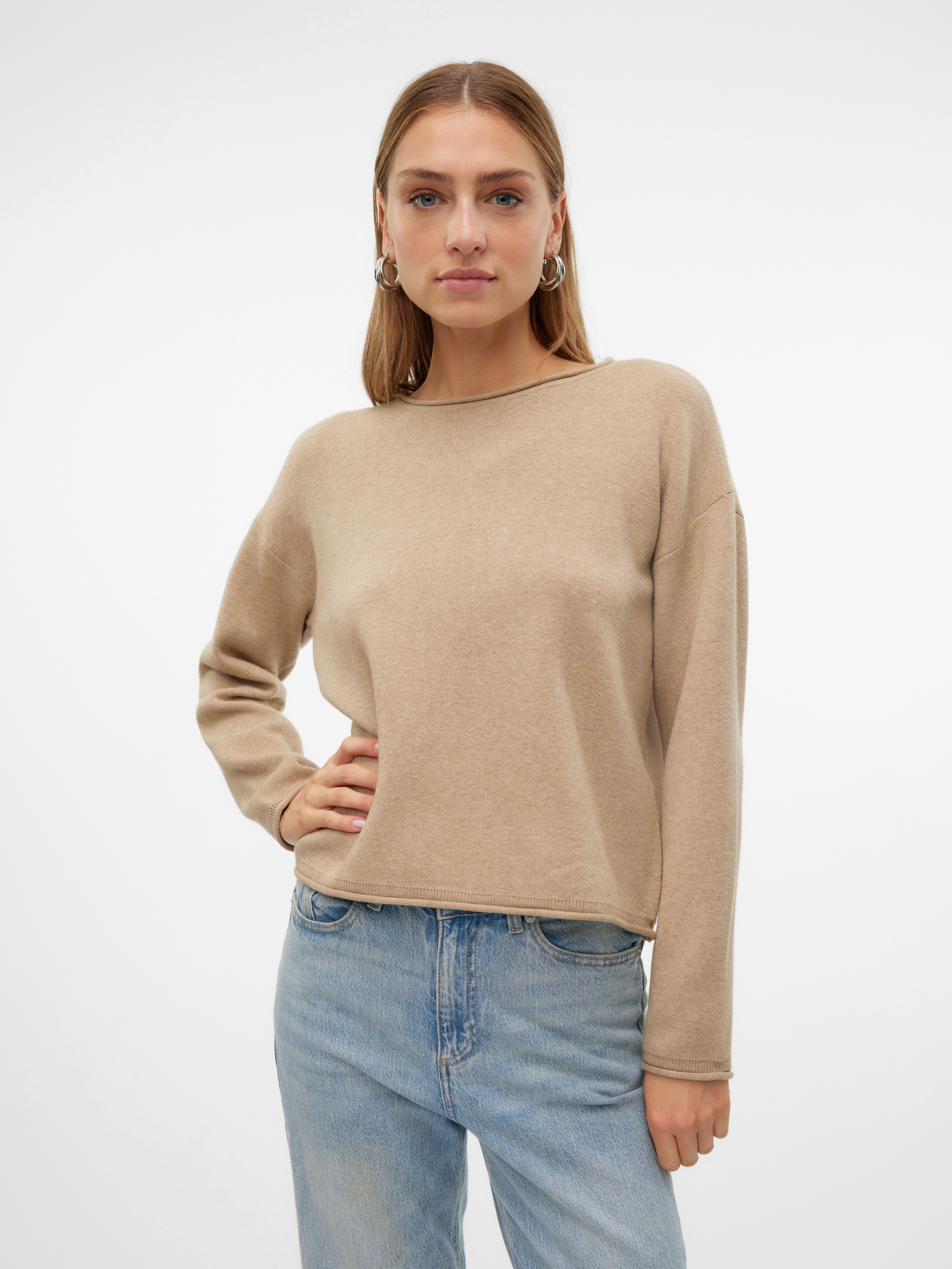 Vero Moda Gebreide trui VMGOLD ROLL LS O-NECK PULLOVER GA