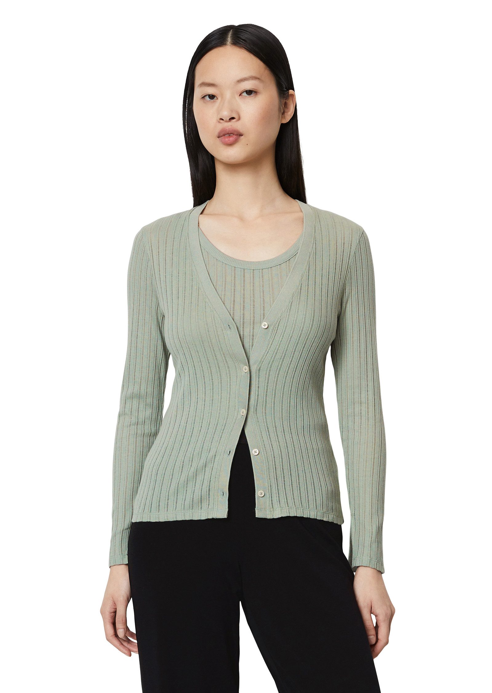 Marc O'Polo Pointelle cardigan regular Green Dames