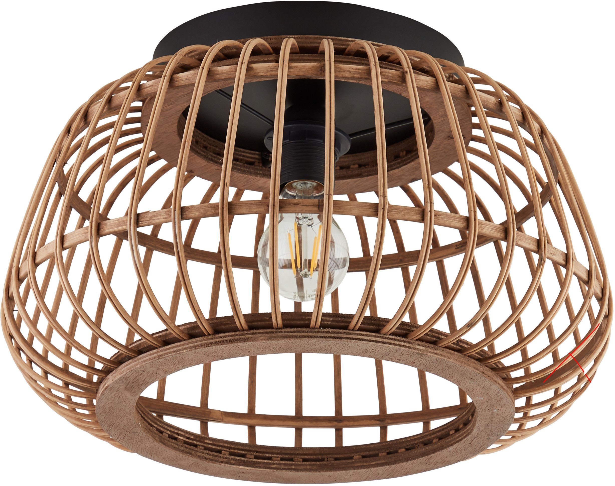 Home affaire Plafondlamp Grazay Plafondlamp met 40 cm diameter, kap van riet - zwart/natuur