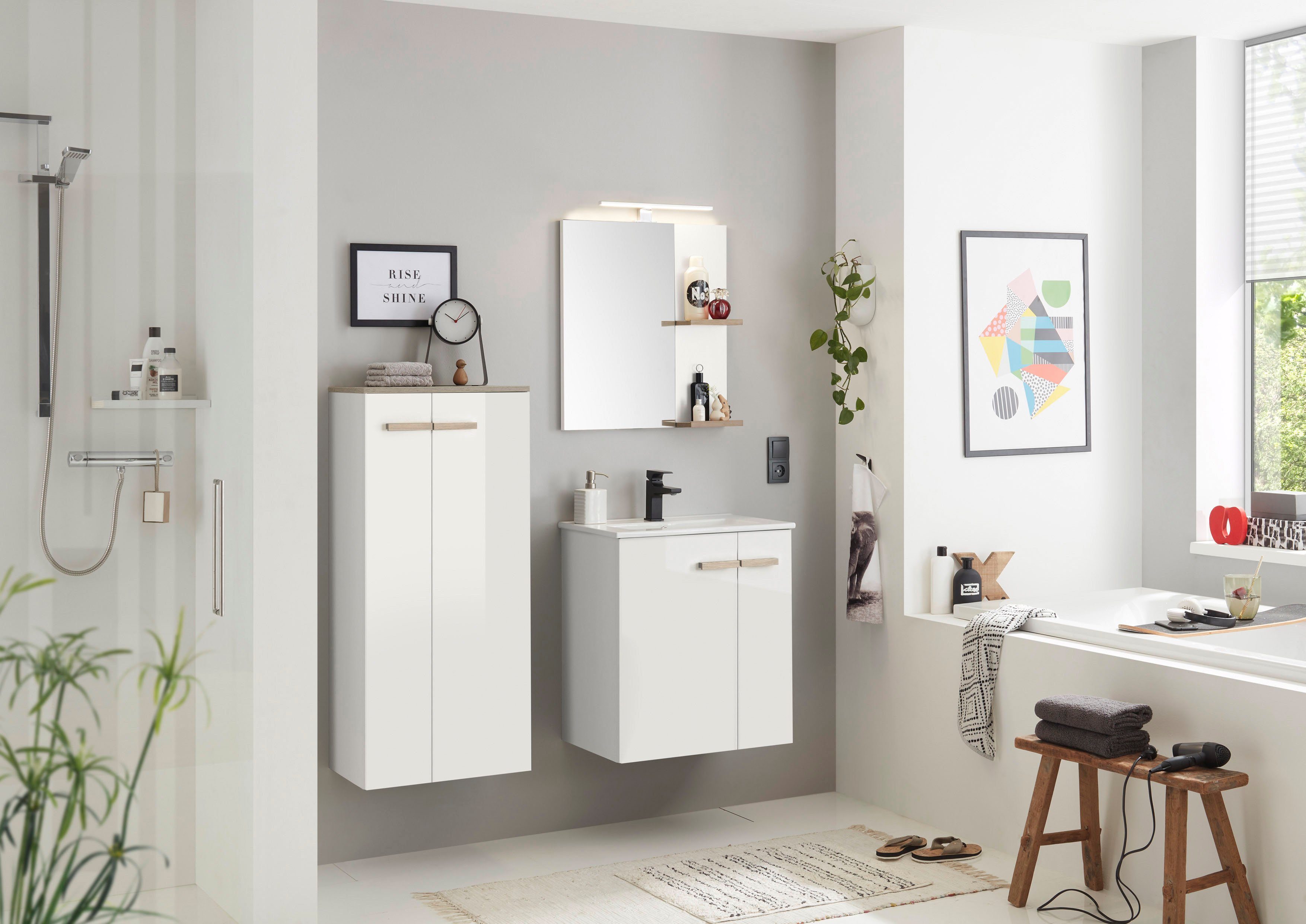 Places of Style Badkamerserie SOLiD, Badmöbel-Set, Bad im modernen Design, 3-teiliges Badezimmer Totale breedte 130 cm, wastafelonderkast met inbouw-wasbak, halfhoge kast (3-delig)