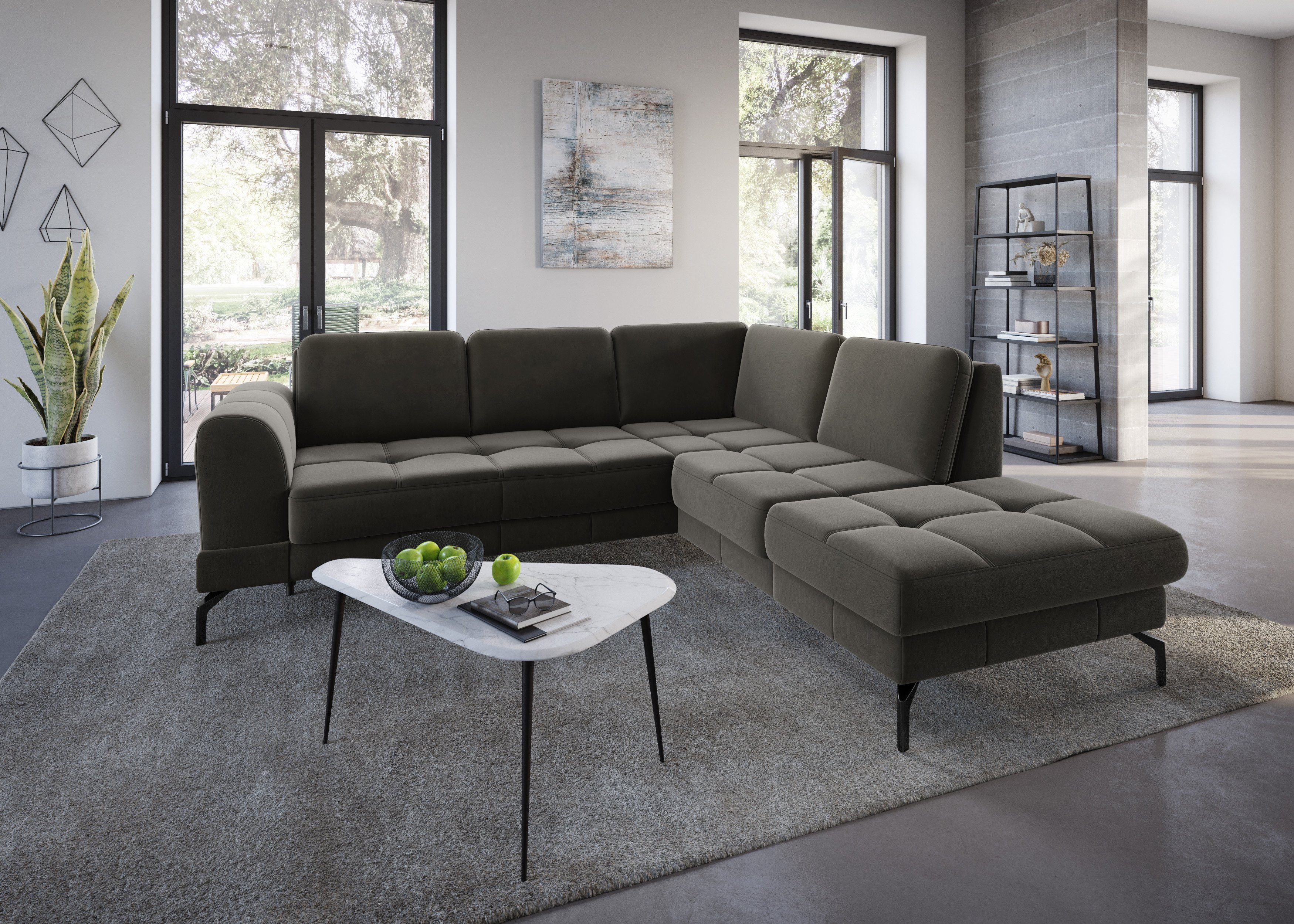 sit&more Hoekbank Bendigo L-vorm inclusief zitdiepteverstelling, bodemvrijheid 15 cm, in 2 pootkleuren grijs, hoekbanken, Ottomane rechts, Met zwarte