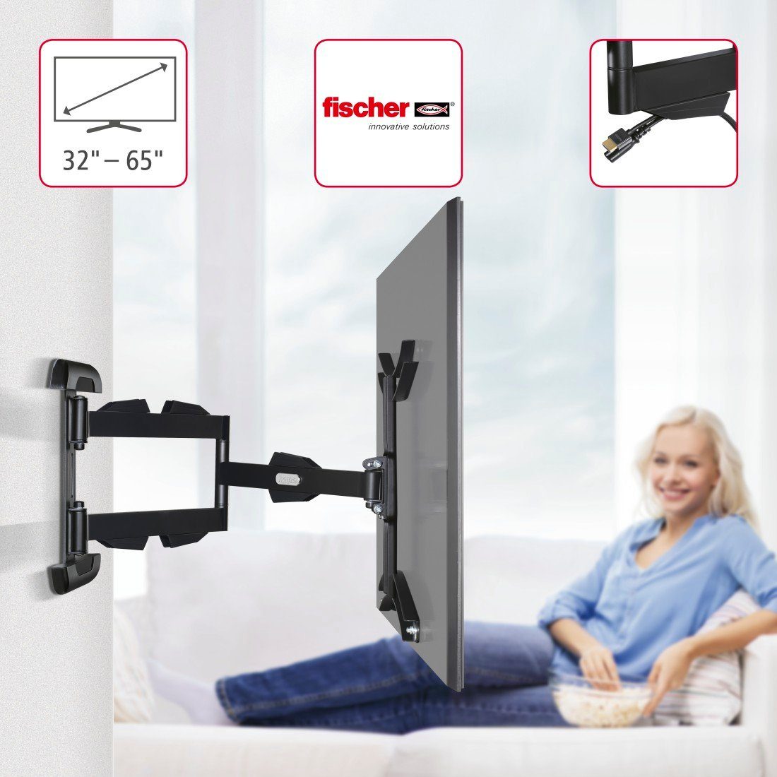 Hama Tv-wandhouder Draaibaar, uitschuifbaar, lange arm, 81 - 165 cm (32"- 65"), 43", 50", 55"