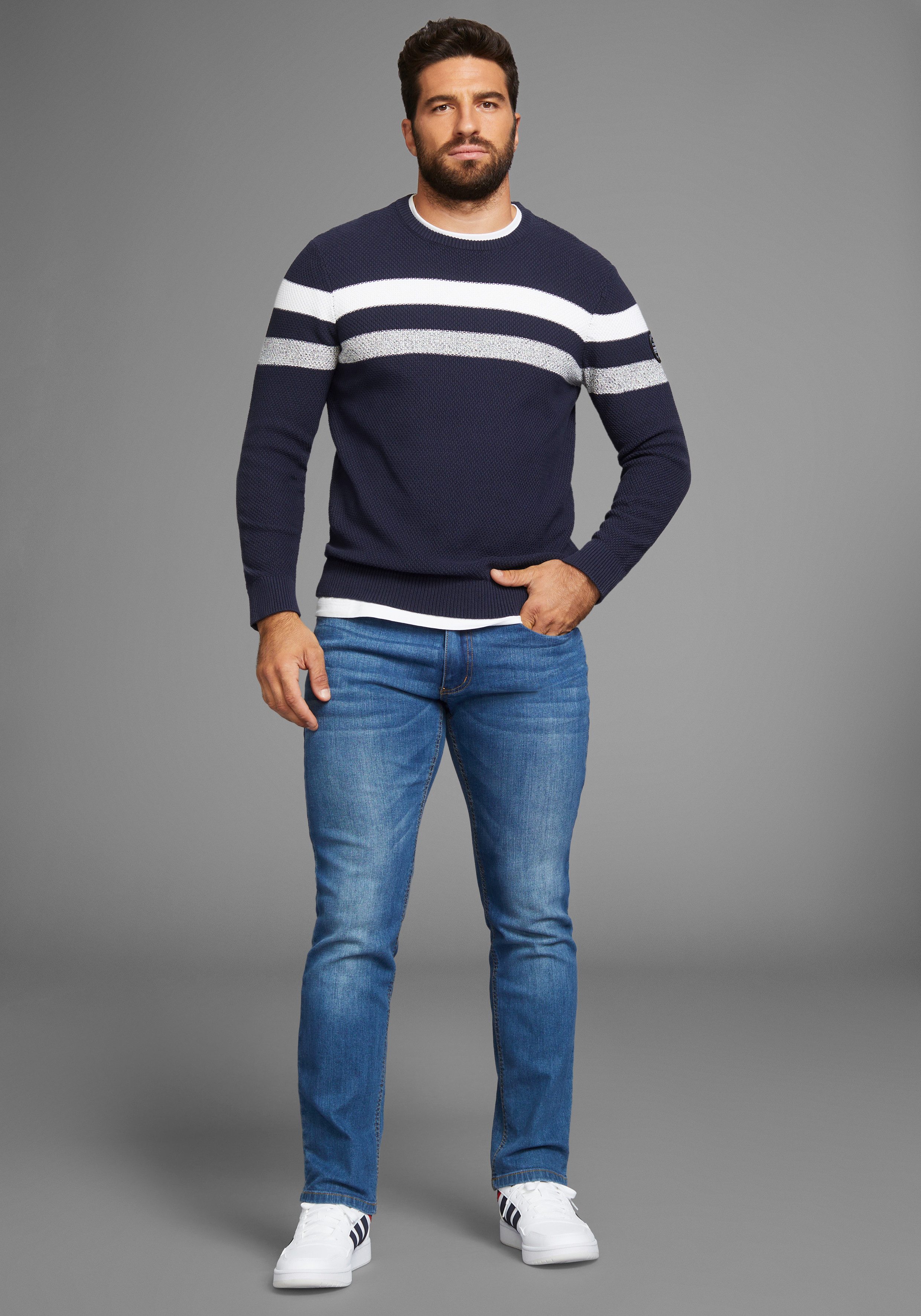 Man's World Trui met ronde hals Tot maat 5 XL in gemêleerde look