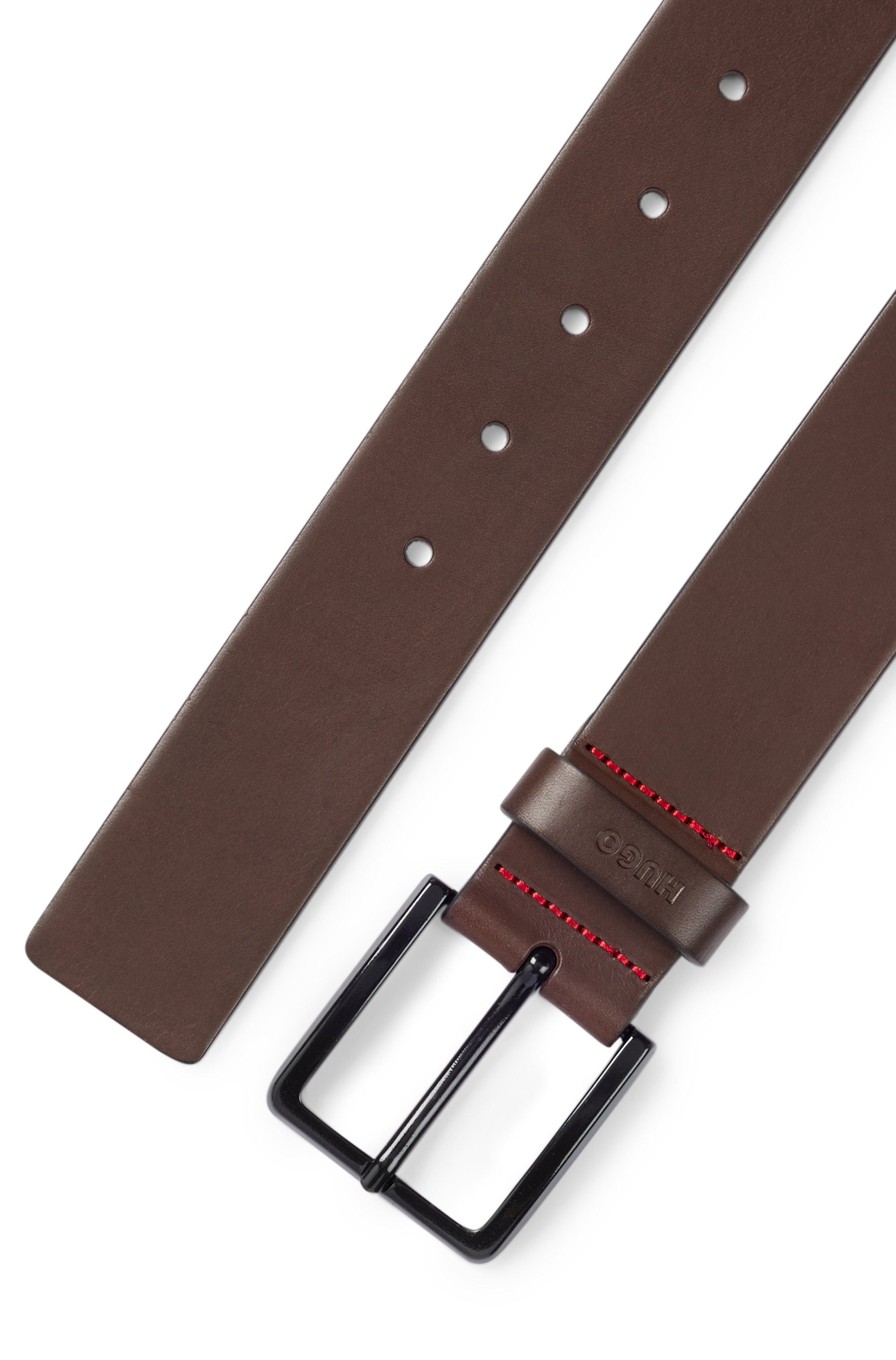 HUGO Leren riem Gionio van italiaans leer met logo-embossing op de lus