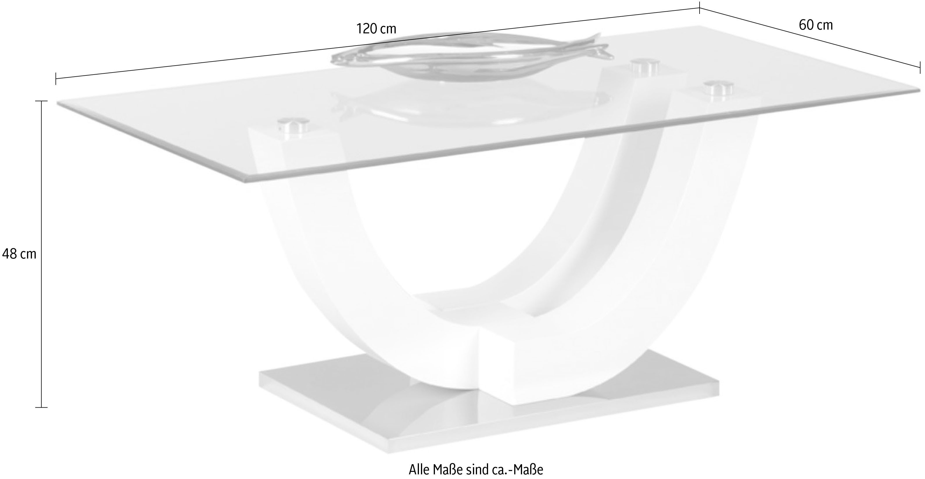 Stolkom Salontafel Swing glazen tafel, salontafel met glas, BxHxD 120x48x60 cm Veiligheidsglas 8mm dik, U-vormig frame in hoogglans wit gelakt