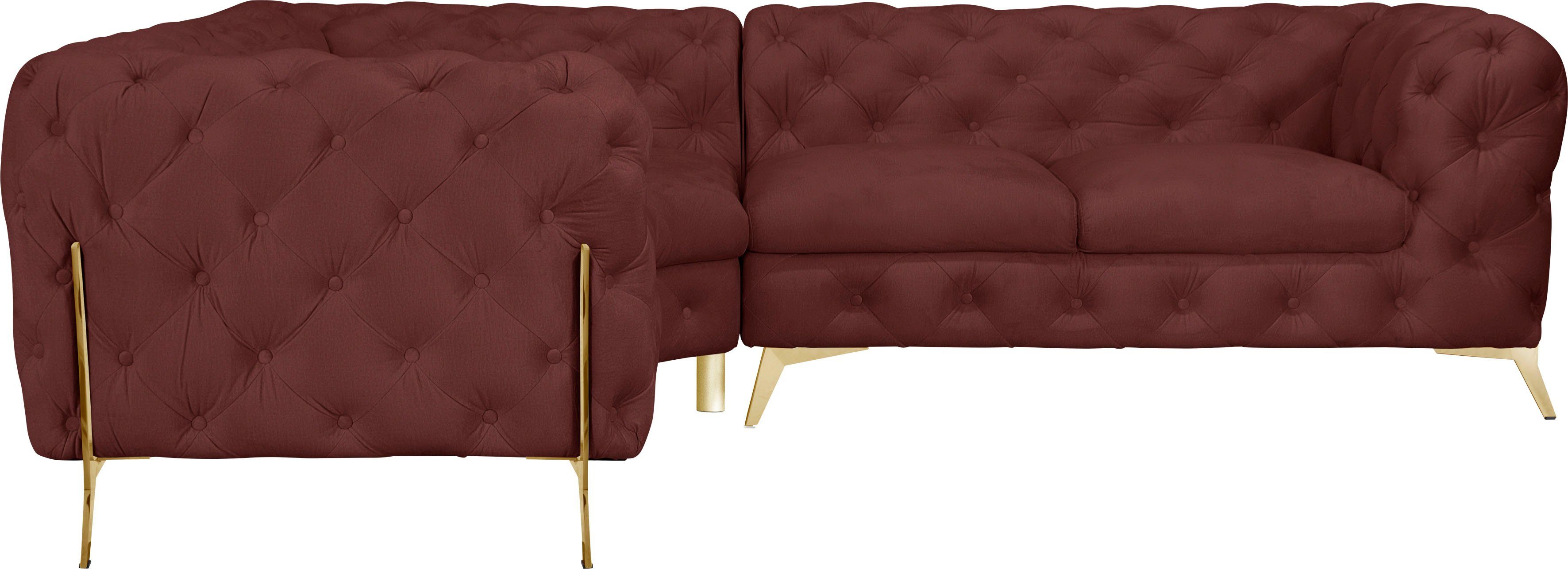Leonique Chesterfield-bank Amaury L-vorm moderne chersterfield-look, breedte 262 cm, kleur van de poten ter keuze