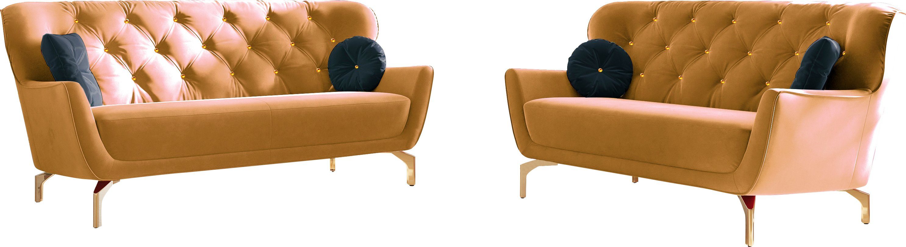 sit&more Zithoek Orient 3 inclusief 4 sierkussens met strassteentjes, goudkleurige metalen poten (2-delig) goud, zithoeken