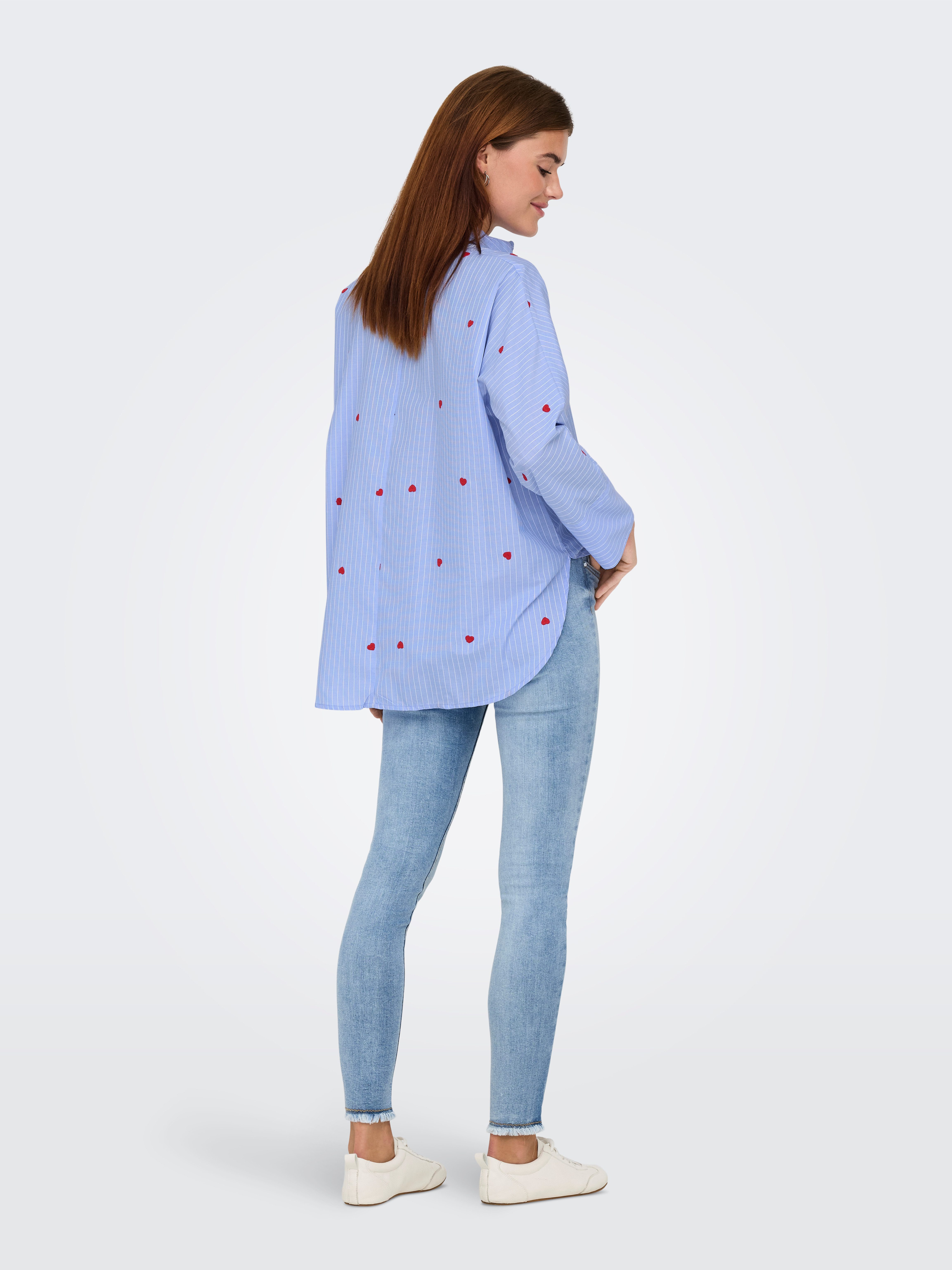 Only Overhemdblouse ONLNEW LINA GRACE LS STRIPE EMB SHIRT