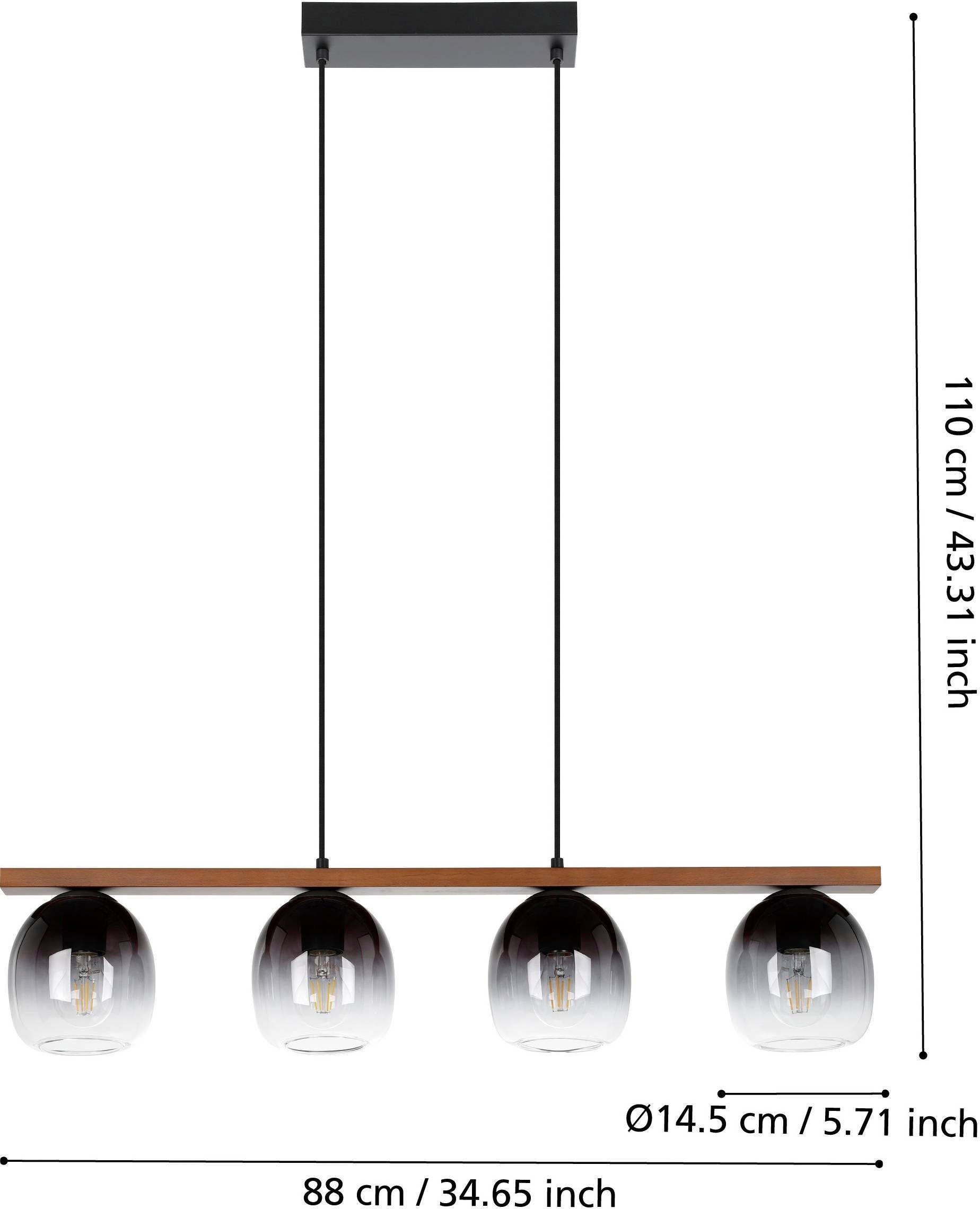 EGLO Hanglamp FILAGO Pendellampe, Stahl, Holz und Glas, E27, IP20, Esszimmerlampe Hanglamp in zwart en bruin van staal, hout - excl. E27 - 40W (1 stuk)