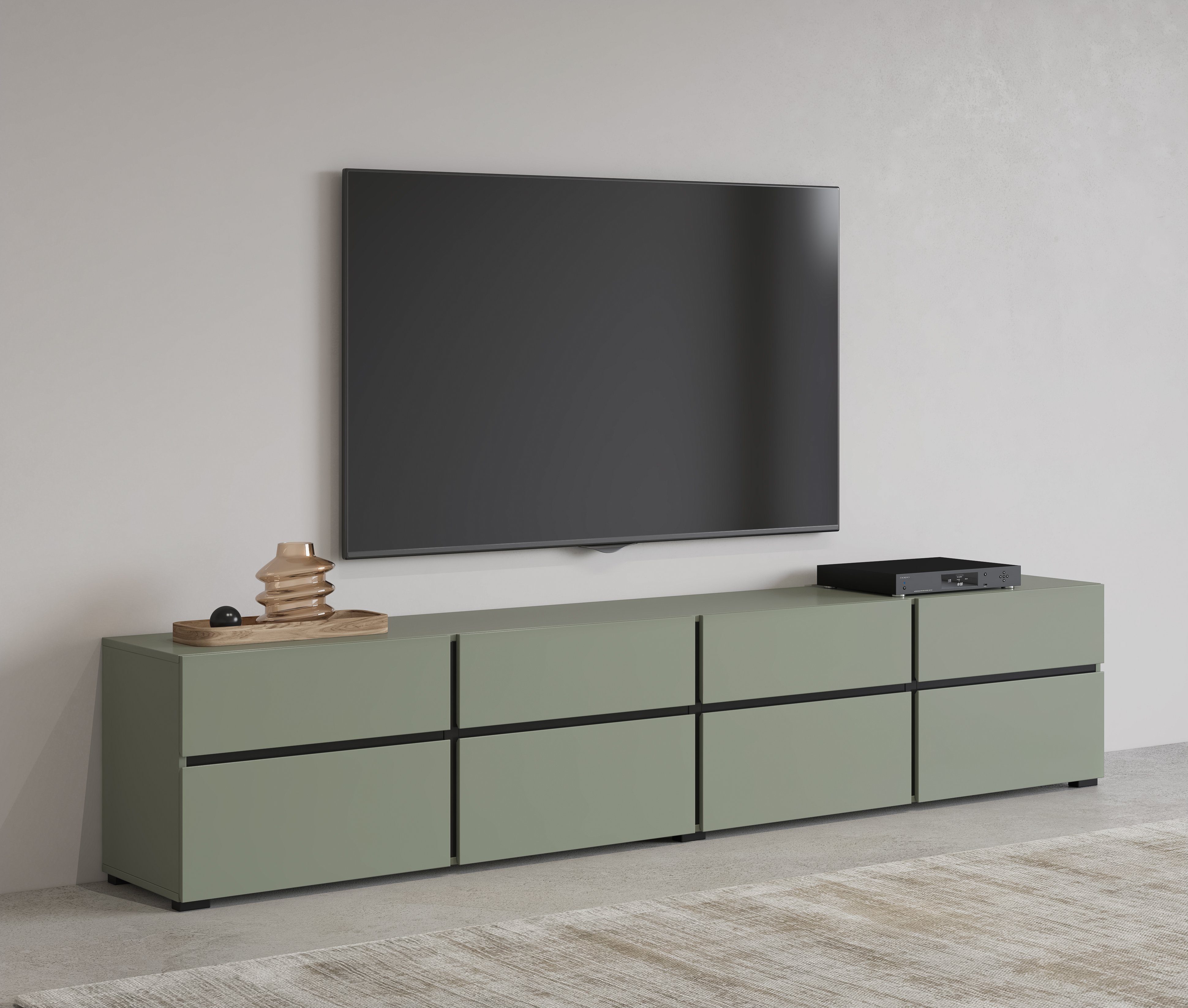 INOSIGN Tv-meubel Cross, moderne greeploze TV-kommode, 4 kleppen/4 lades Breedte 225 cm, tv-kast met veel opbergruimte, tv-meubel