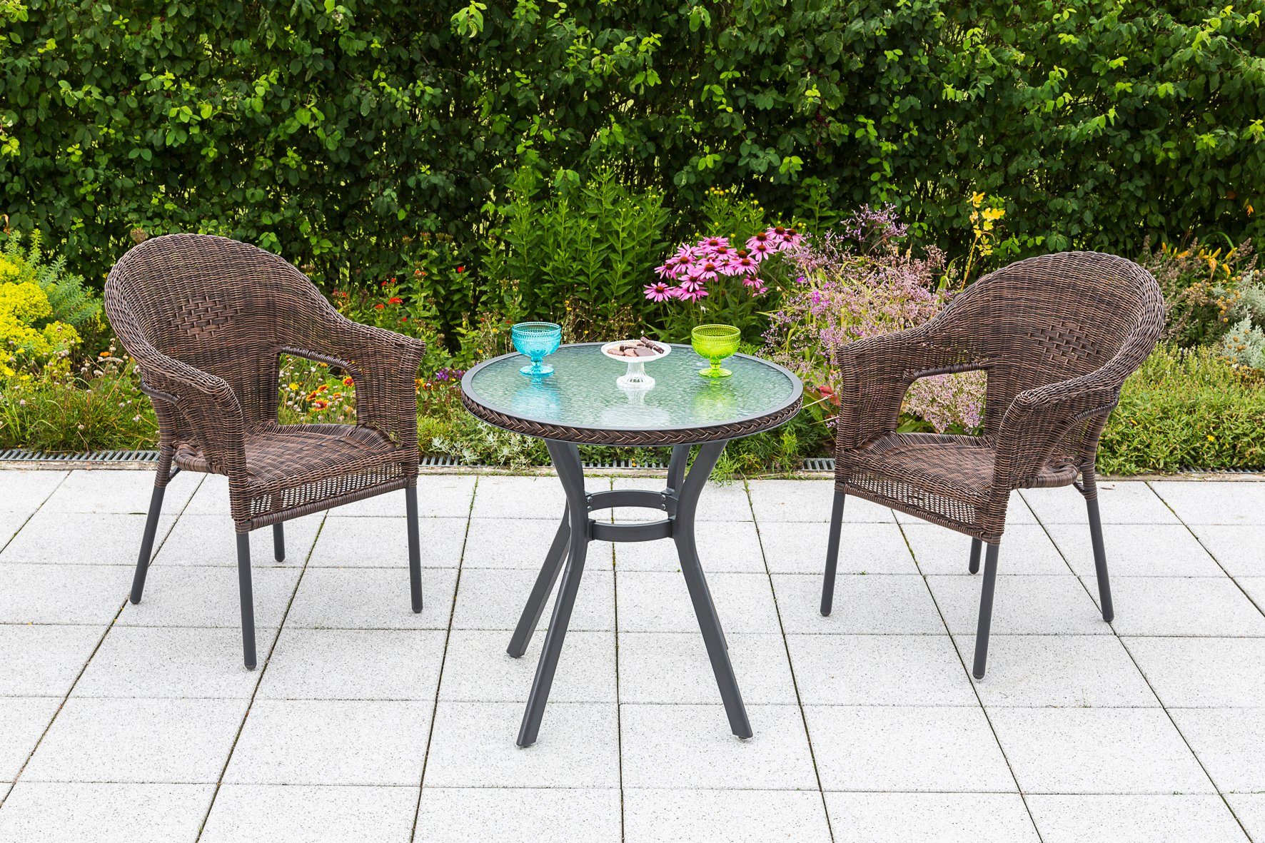 MERXX Tuinstoel Ravenna set van 2, polyrotan, stapelbaar, bruin (set, 2 stuks)