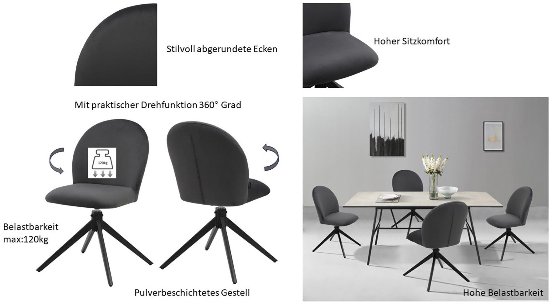 Home affaire Eetkamerstoel Tempa, TOPSELLER!, OTTOs Choice Draaisteel met 360 graden draaifunctie (set, 2 stuks)
