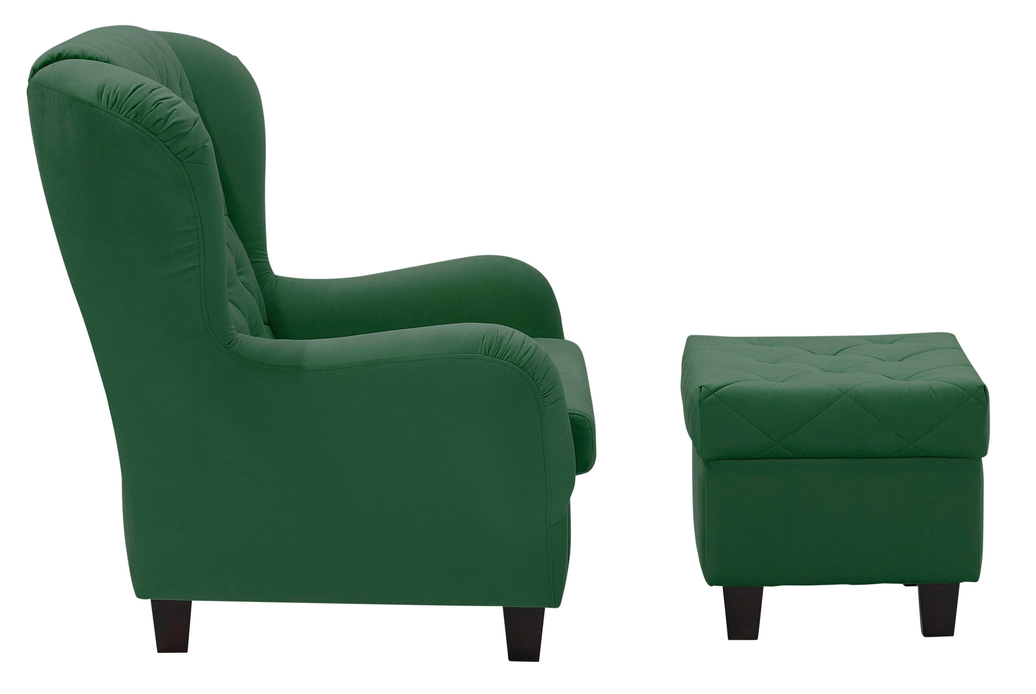 Home affaire Oorfauteuil ALEXANDRA incl. hocker, met stiksels, in vele kleuren (2-delig - 2 stuks)