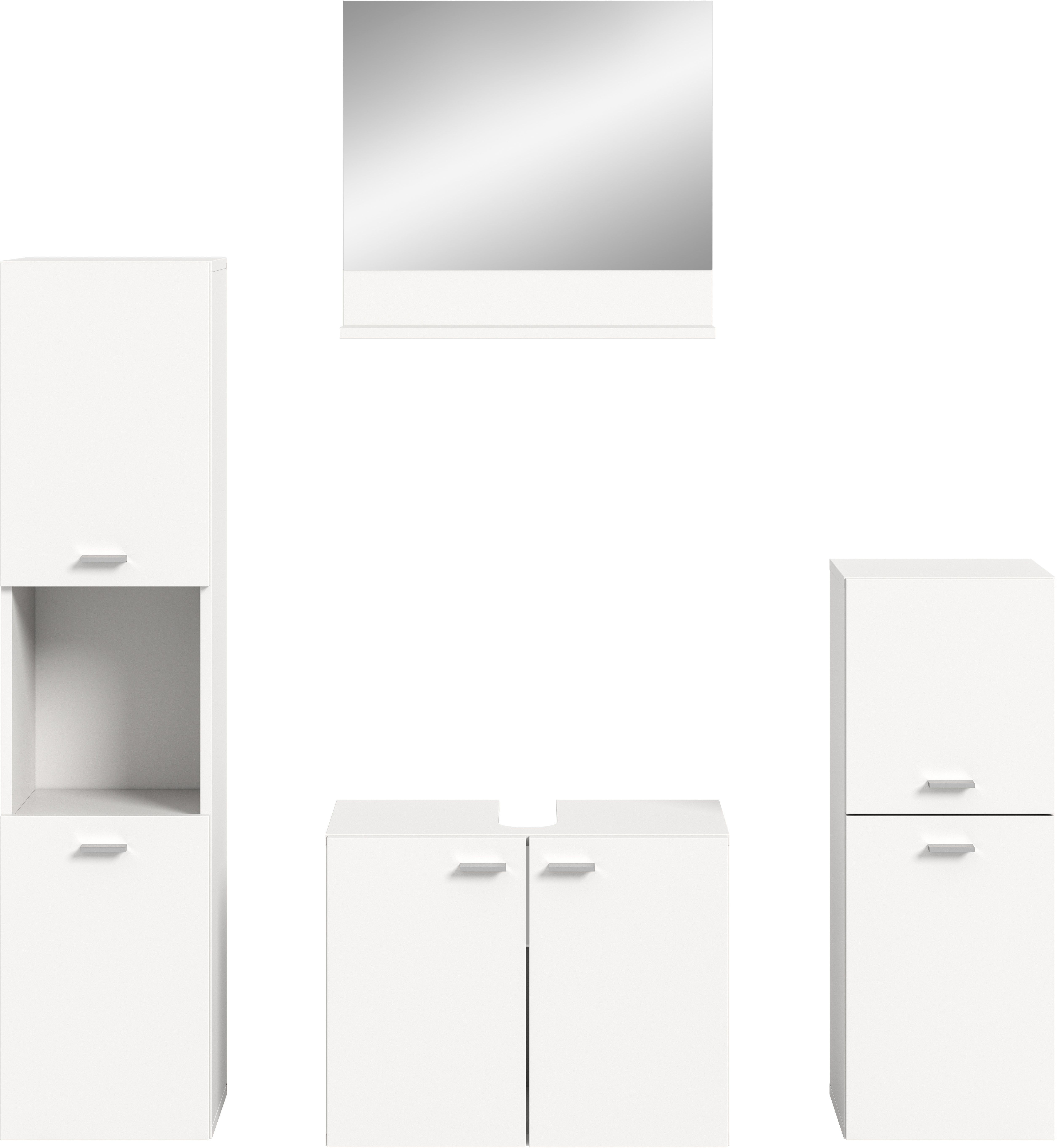 welltime Badmeubelset Tampa, breedte 137cm, 4-delig Wastafelonderkast, spiegel, hoge kast, midikast (4 stuks)