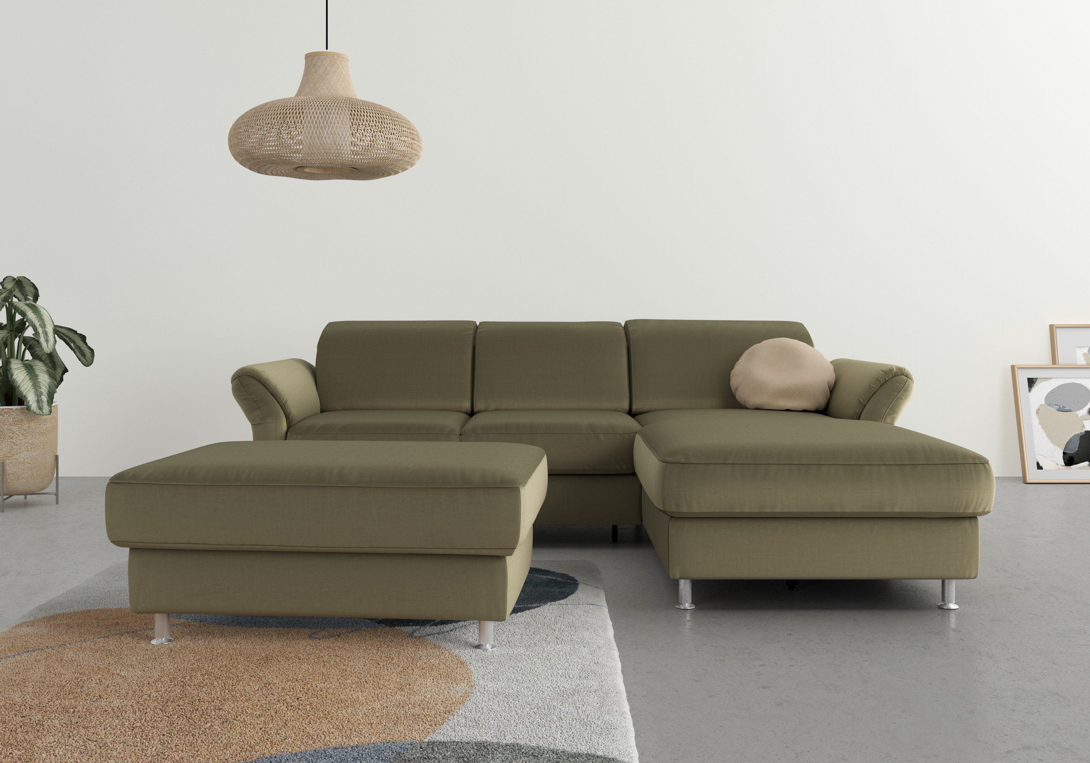 sit&more Hoekbank Apulia L-vorm slaapfunctie naar keuze, bedkist en verstelbare hoofdsteun en armleuning , hoekbanken, Fluweel-look, Met verstelbare