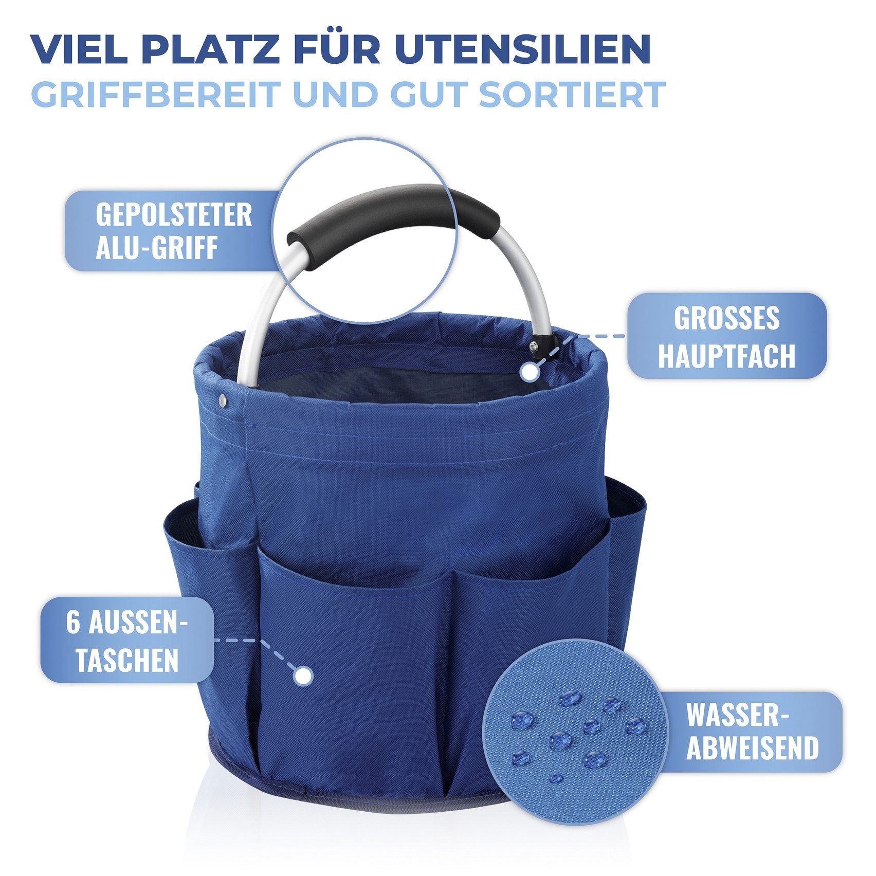 Maximex Organizer Universal-Reinigungs-Caddy Multifunctioneel mand met 6 buitenzakken, ideaal voor huishouden, tuin & kamperen