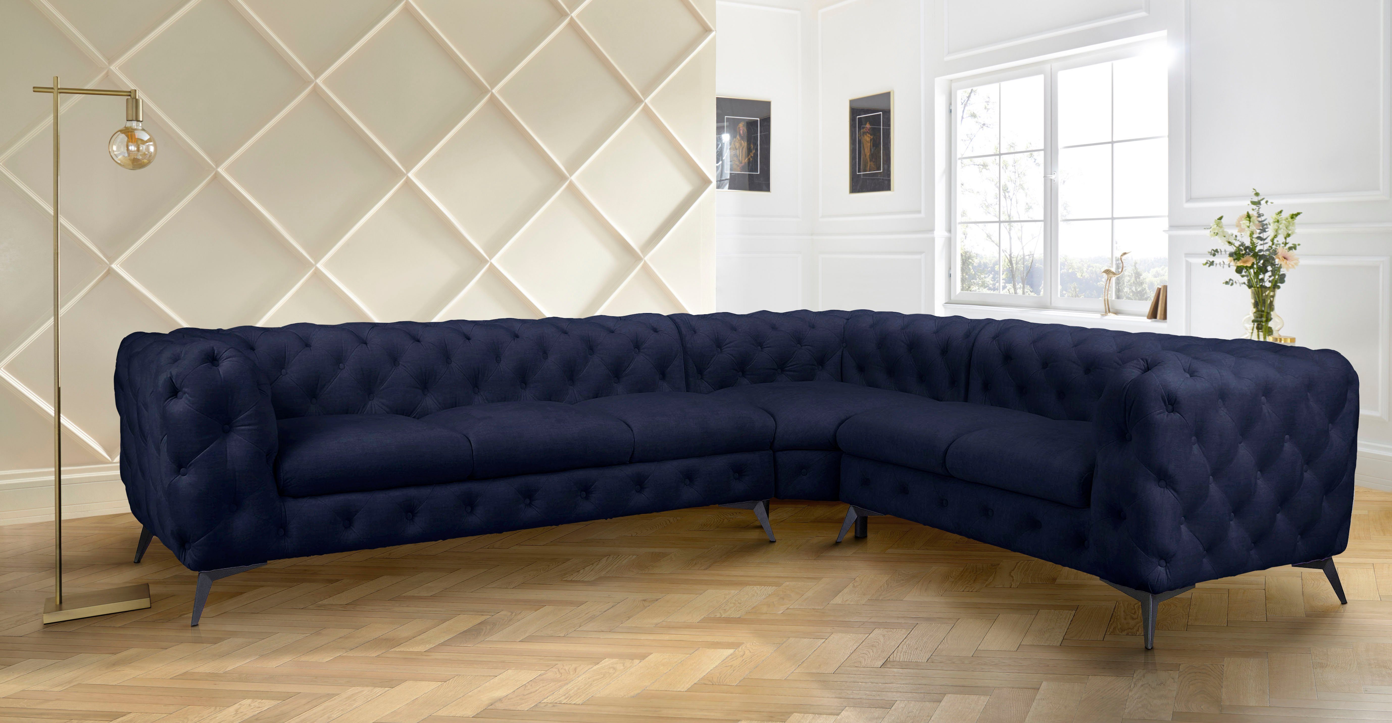 Leonique Chesterfield-bank Glynis L-vorm luxueuze capitonnage, moderne chesterfield look, kleur van de poten ter keuze