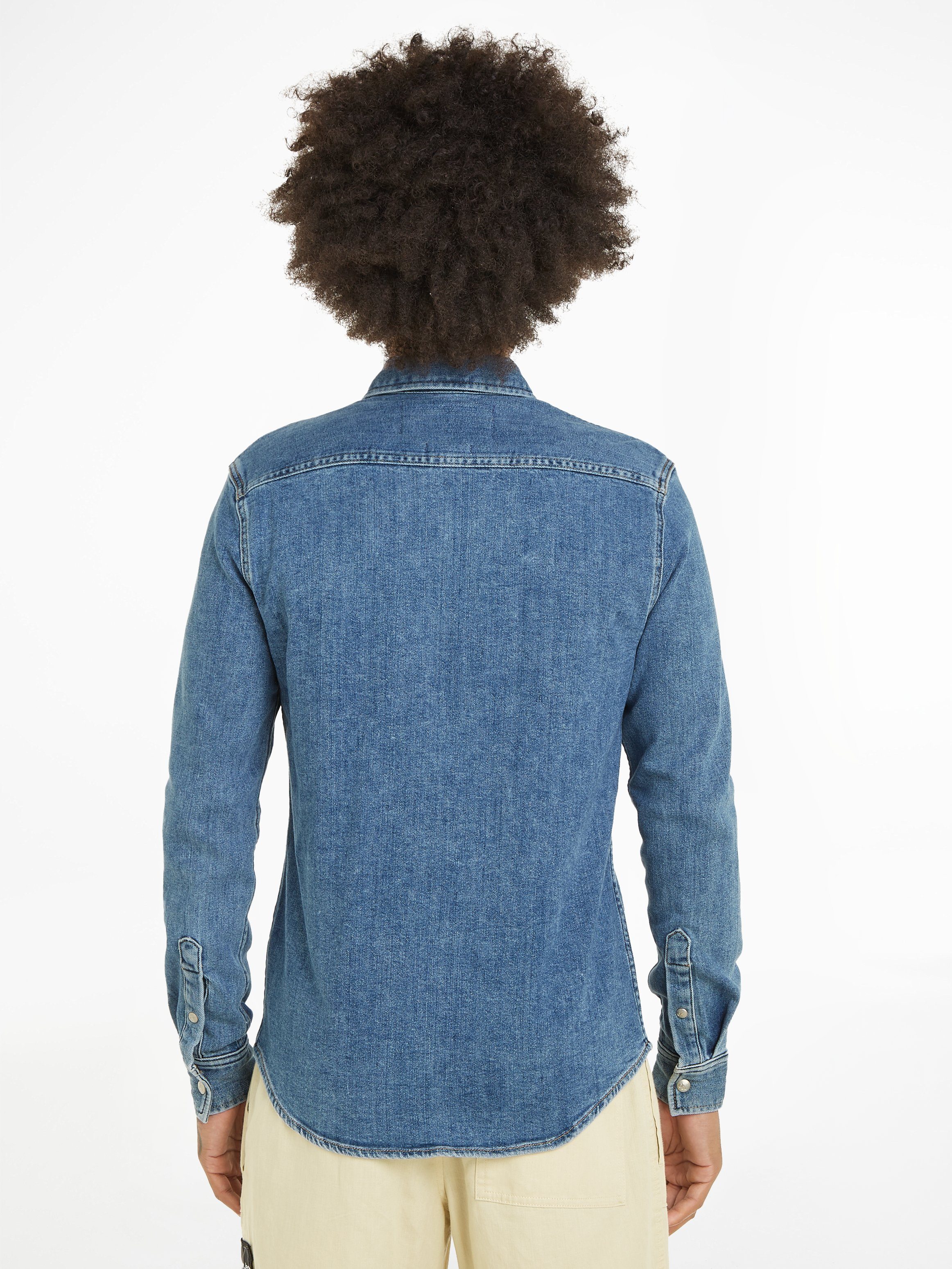 Calvin Klein Jeans overhemd LINEAR SLIM DENIM SHIRT met -logobadge