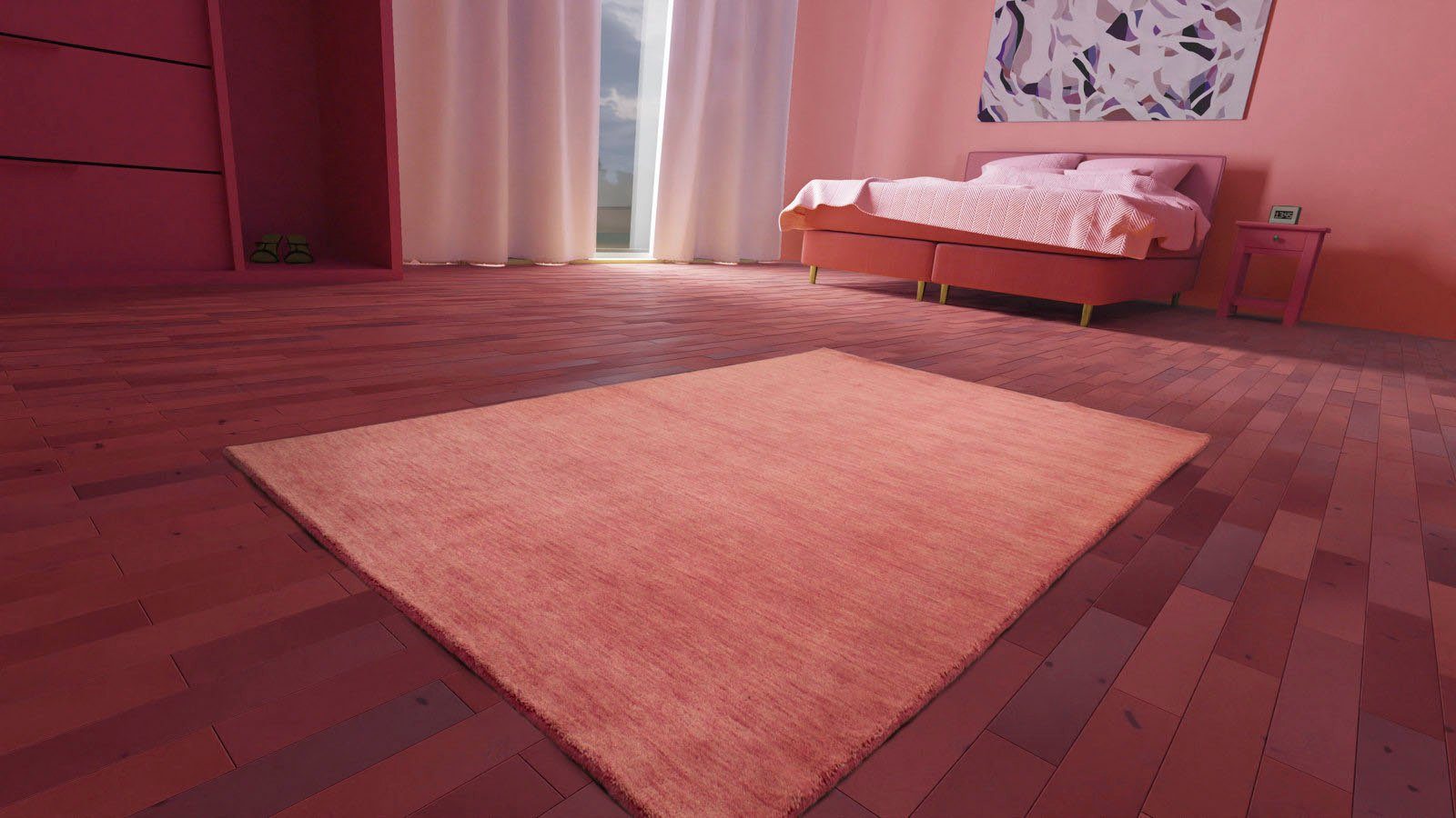 morgenland Wollen kleed Uni - Gabbeh tapijt - Softy Gabbeh look, uni kleuren, 100% wol, zeer zachte pool, woonkamer wollen vloerkleden maat 140 cm x